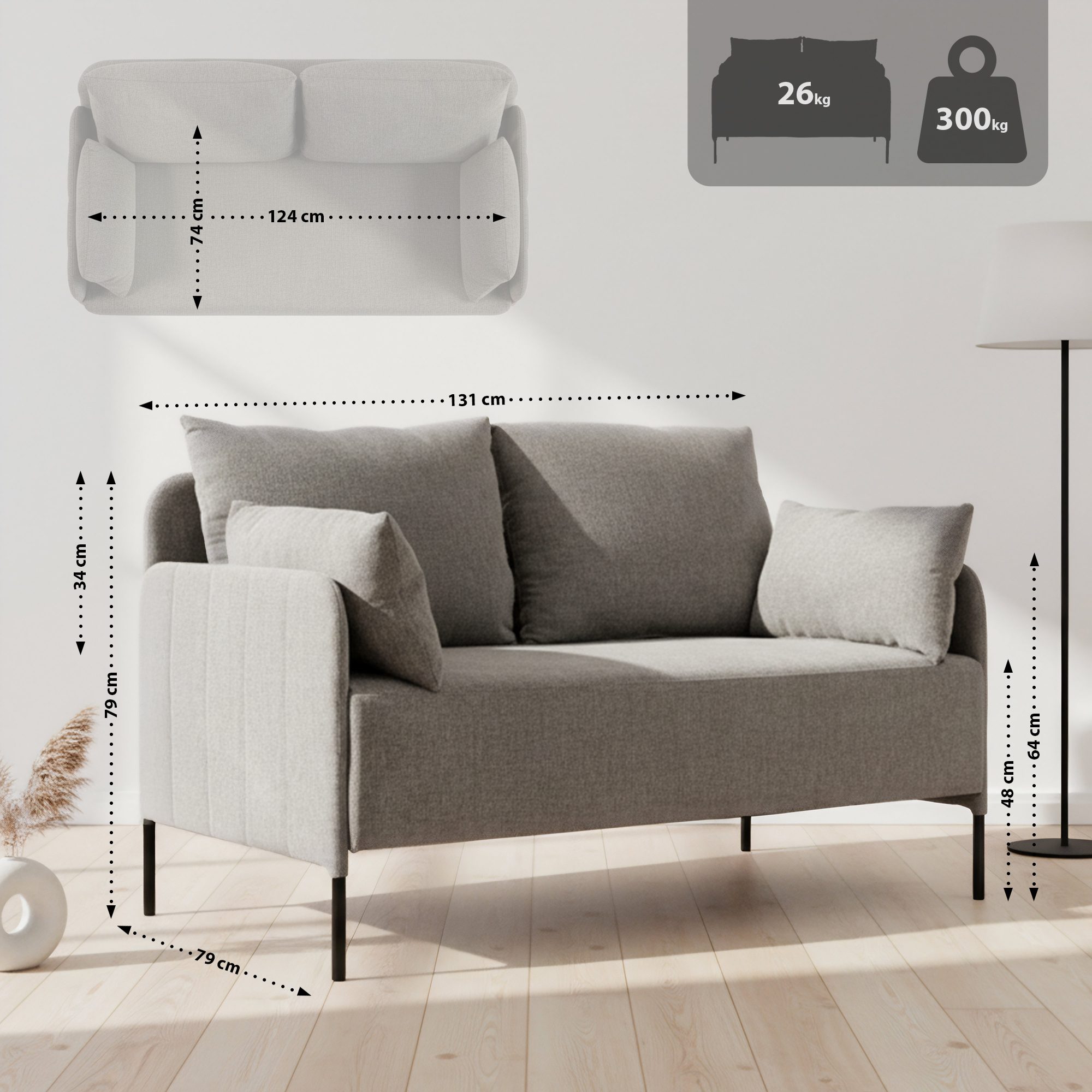 Ziden Couch 2 Sitzer Stoff