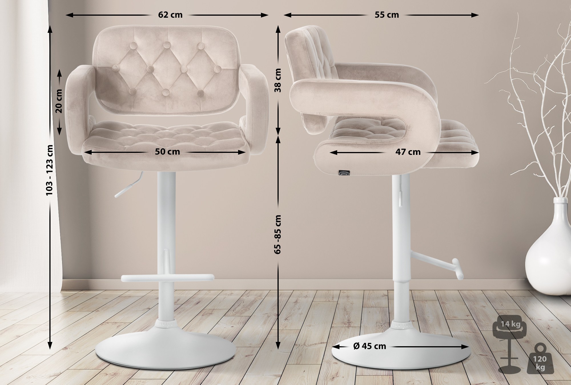Barhocker Dublin Samt weiß
