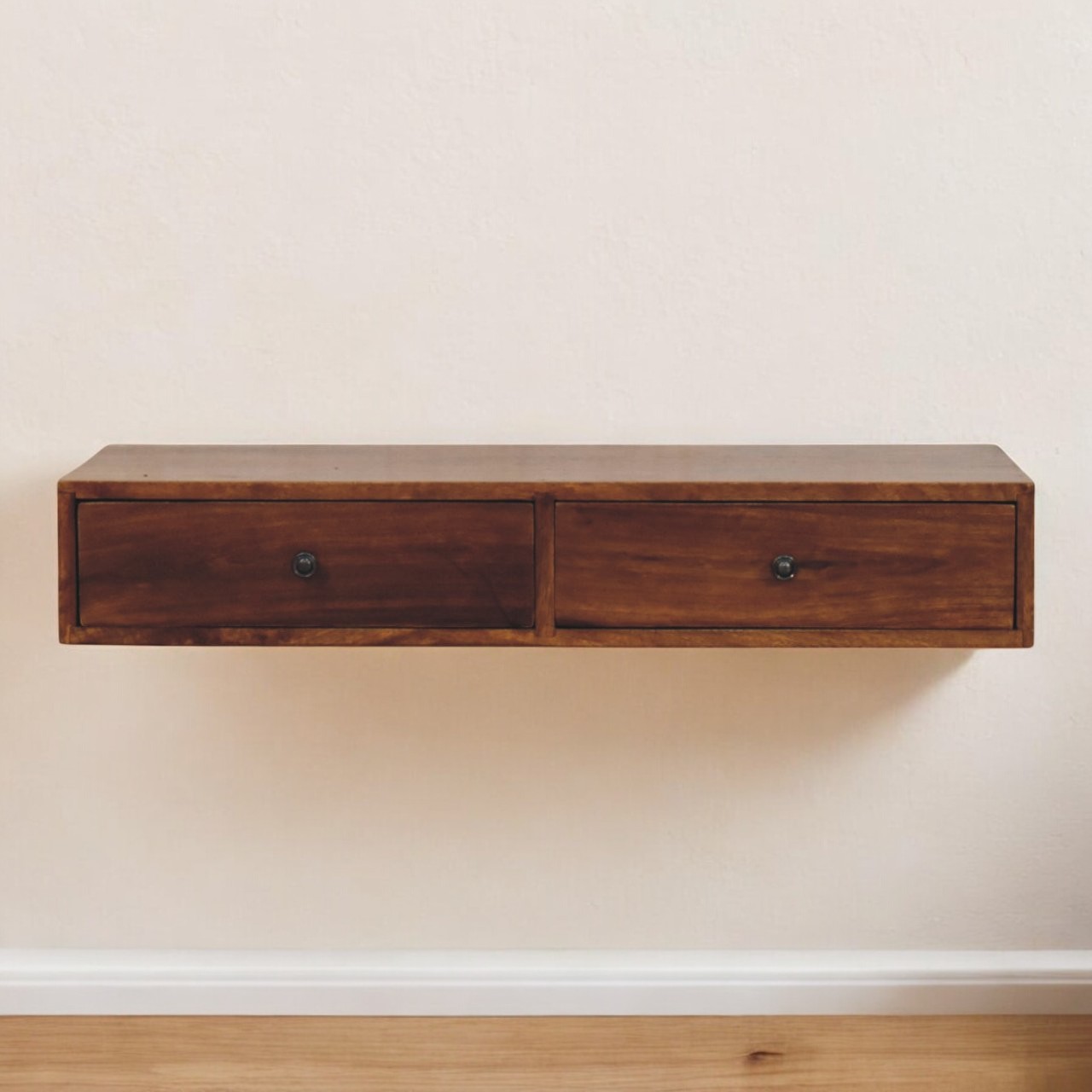 Lunar Wandkonsole aus Kastanienholz mit 2 Schubladen