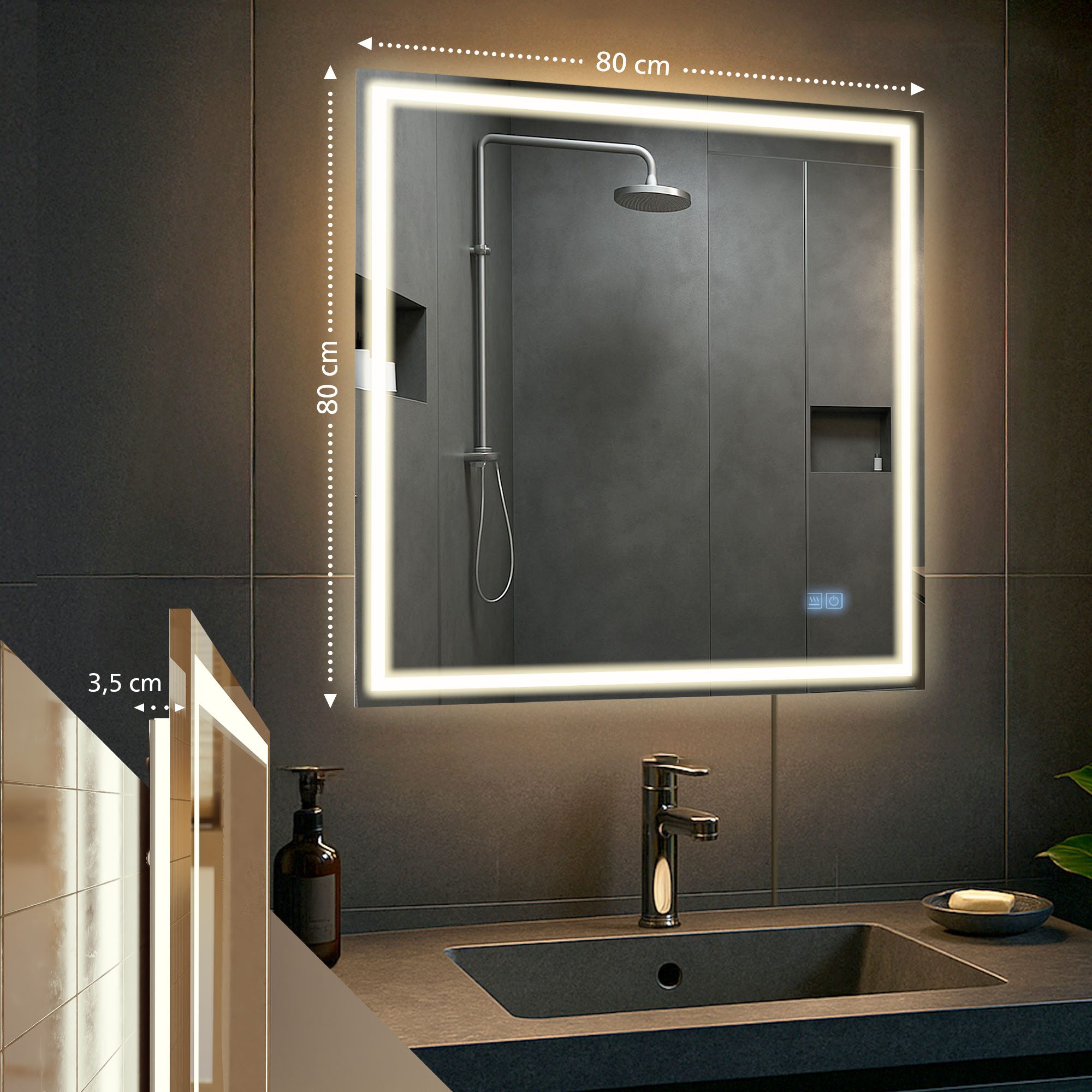 Badspiegel Jaffrey 80x80 mit Bluetooth