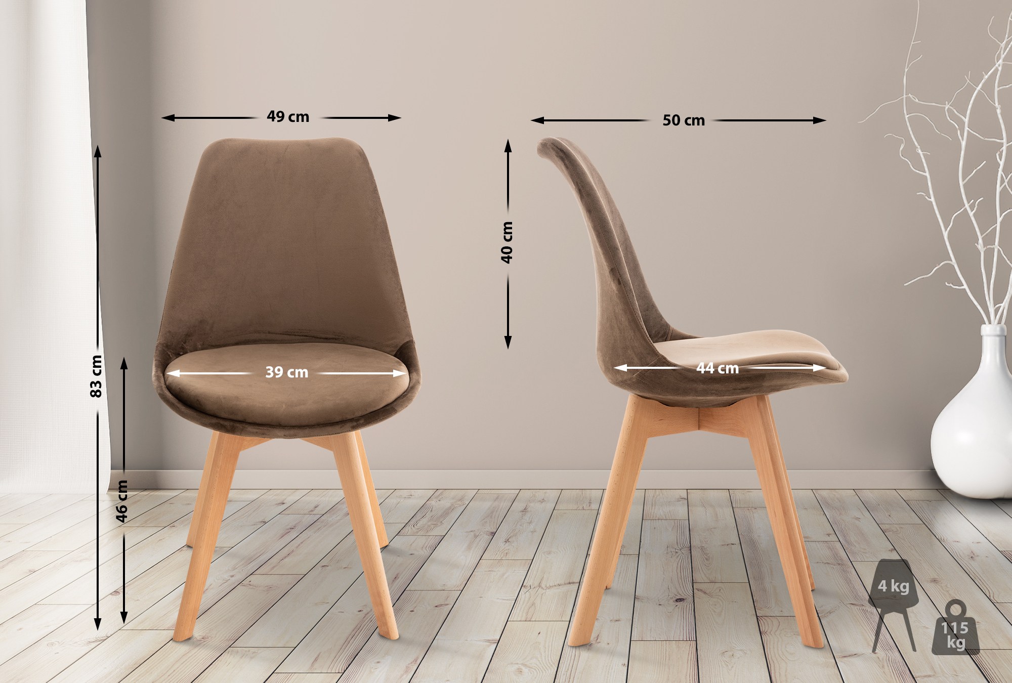4er Set Stuhl Linares Samt