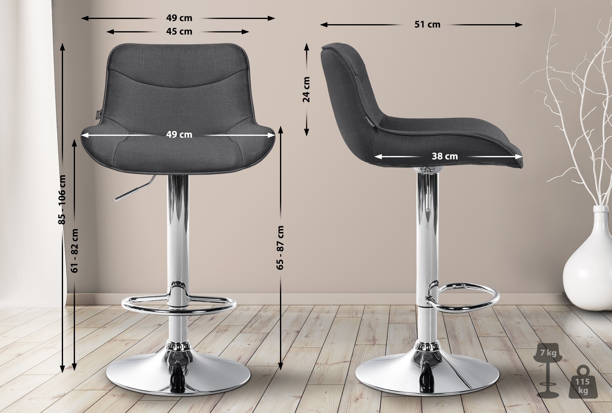 Barhocker Vonore Stoff chrom