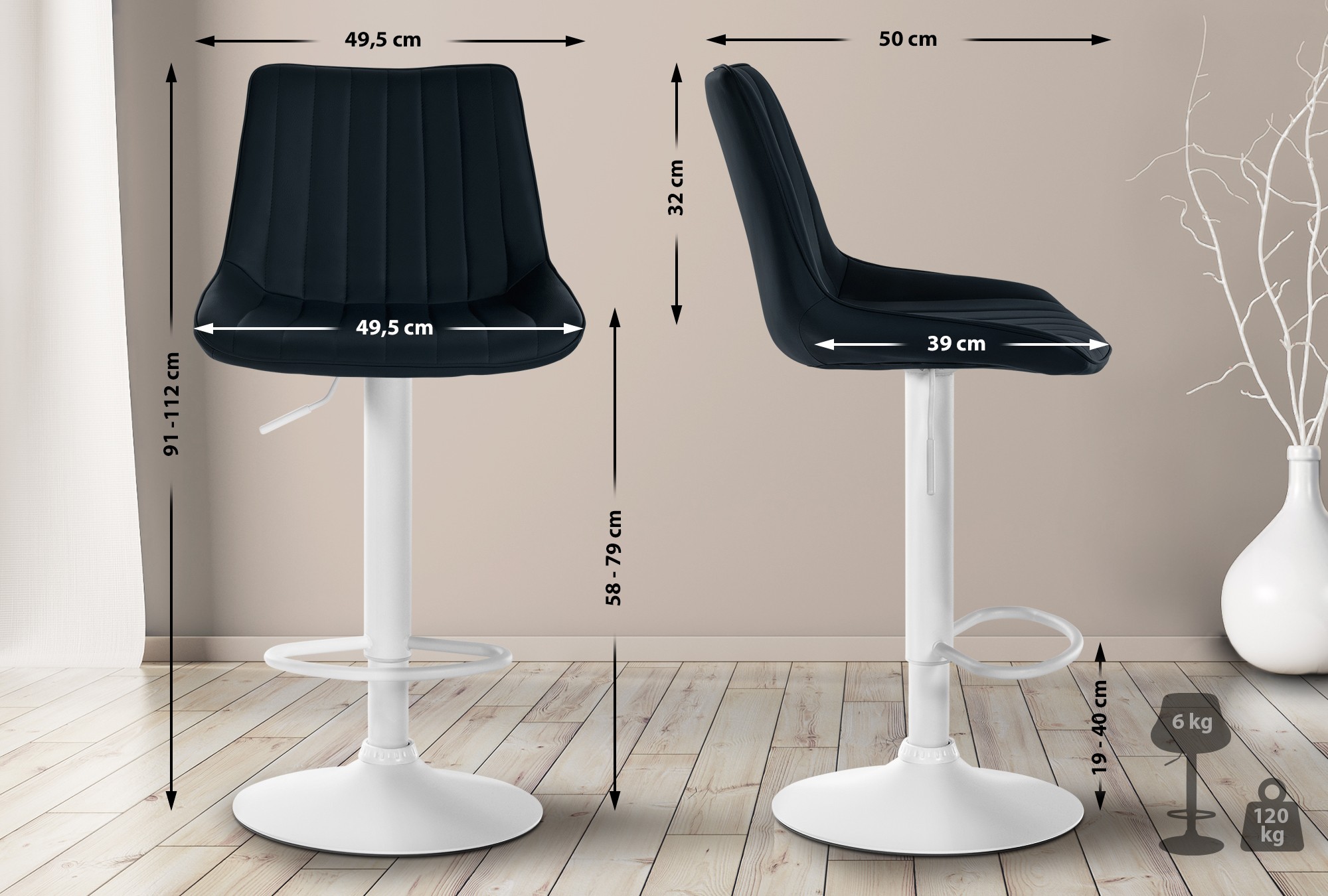 2er Set Barhocker Toni Kunstleder weiß