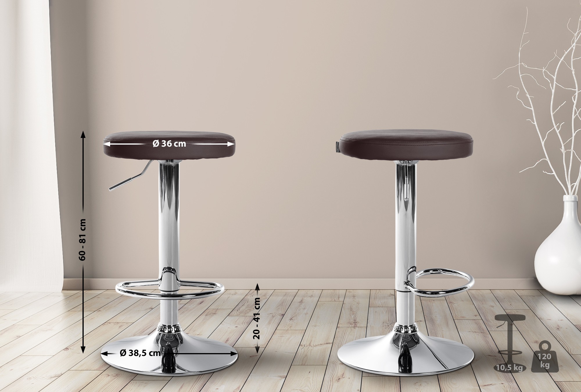 2er Set Barhocker Ponte Kunstleder chrom