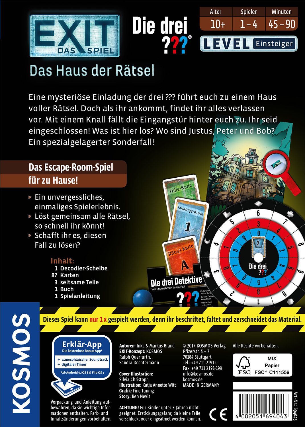 Kosmos Brettspiele & Gesellschaftsspiele Kosmos 694043 - EXIT: Die drei ???, Das Haus der Rätsel