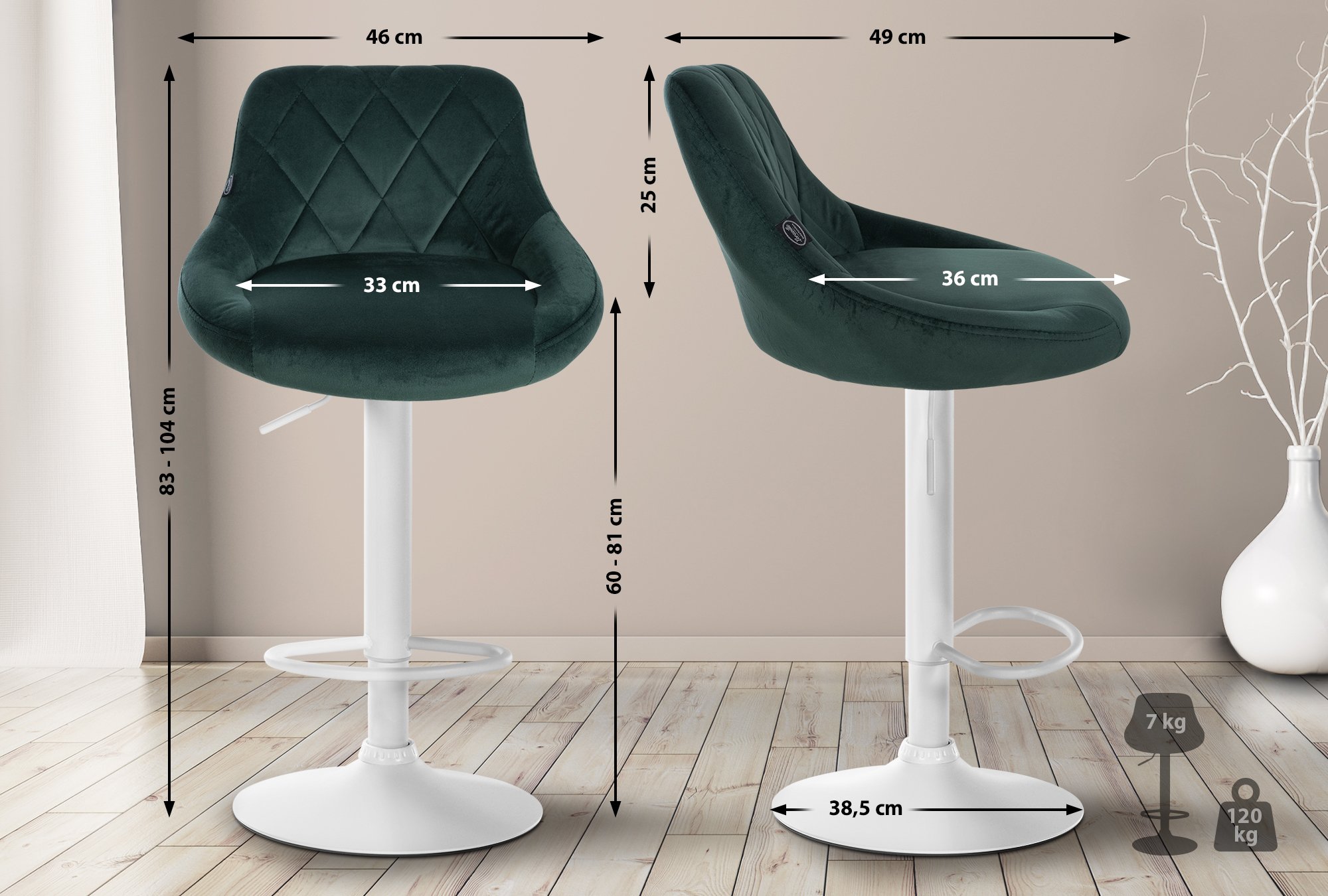 2er Set Barhocker Lazio Samt weiß