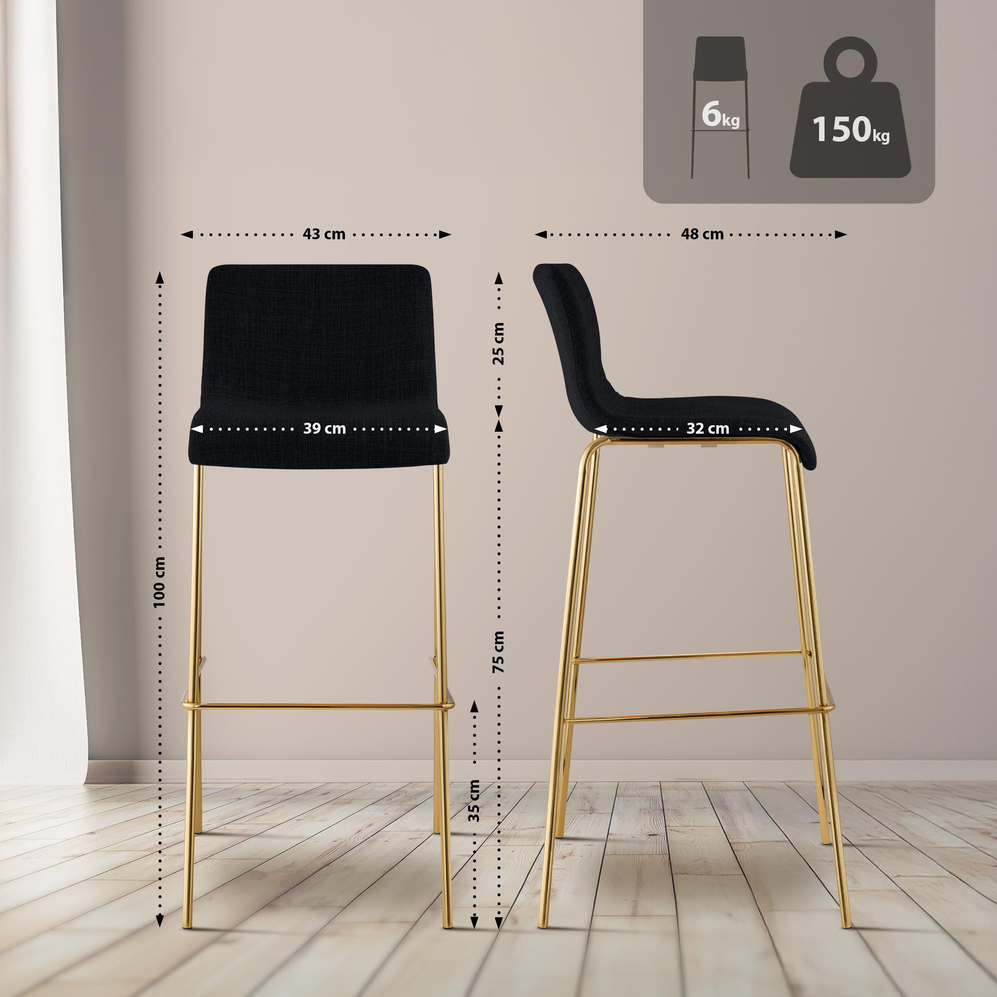 Barhocker Hoover Stoff 4-Fuß Gold
