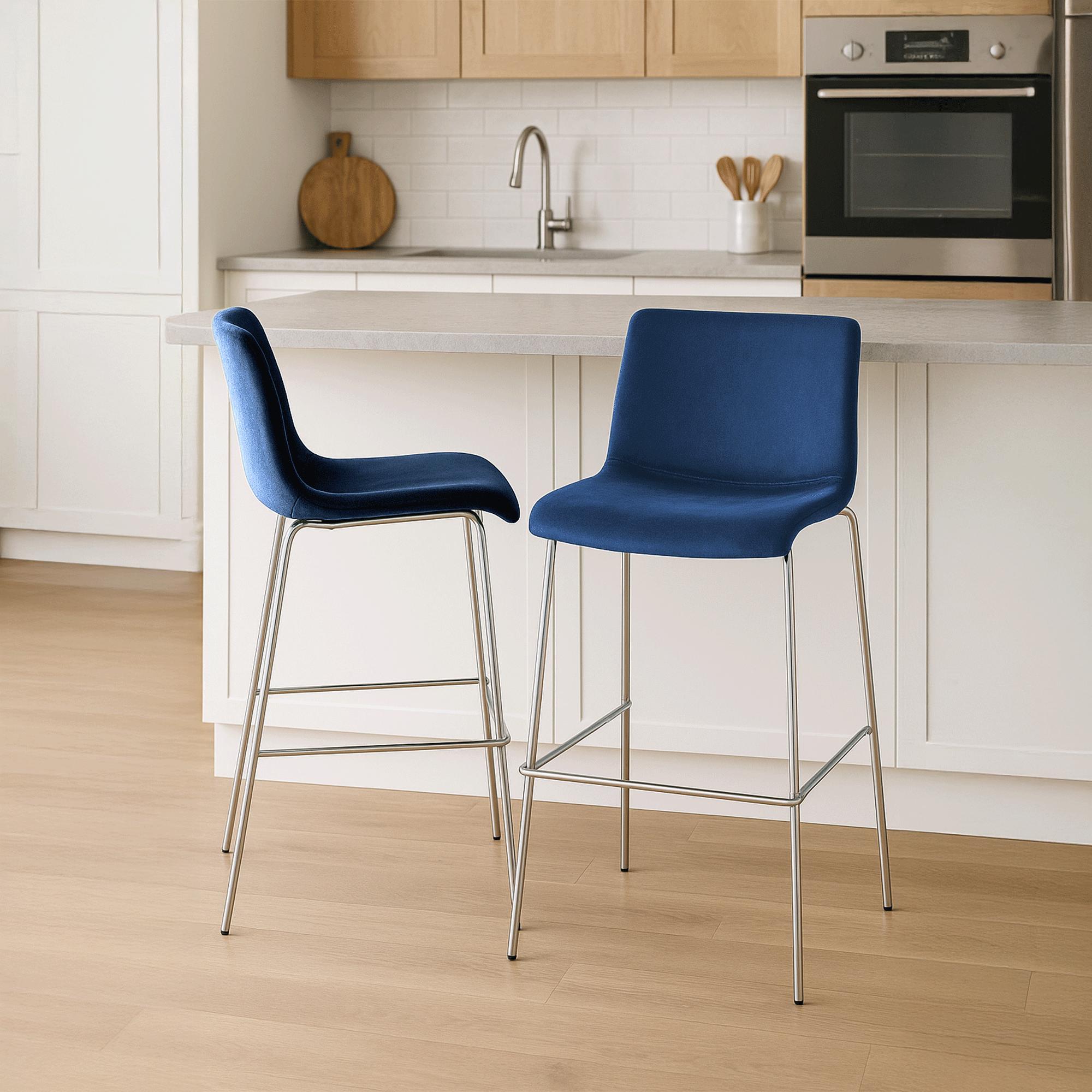 Barhocker Hoover Samt 4-Fuß Chrom