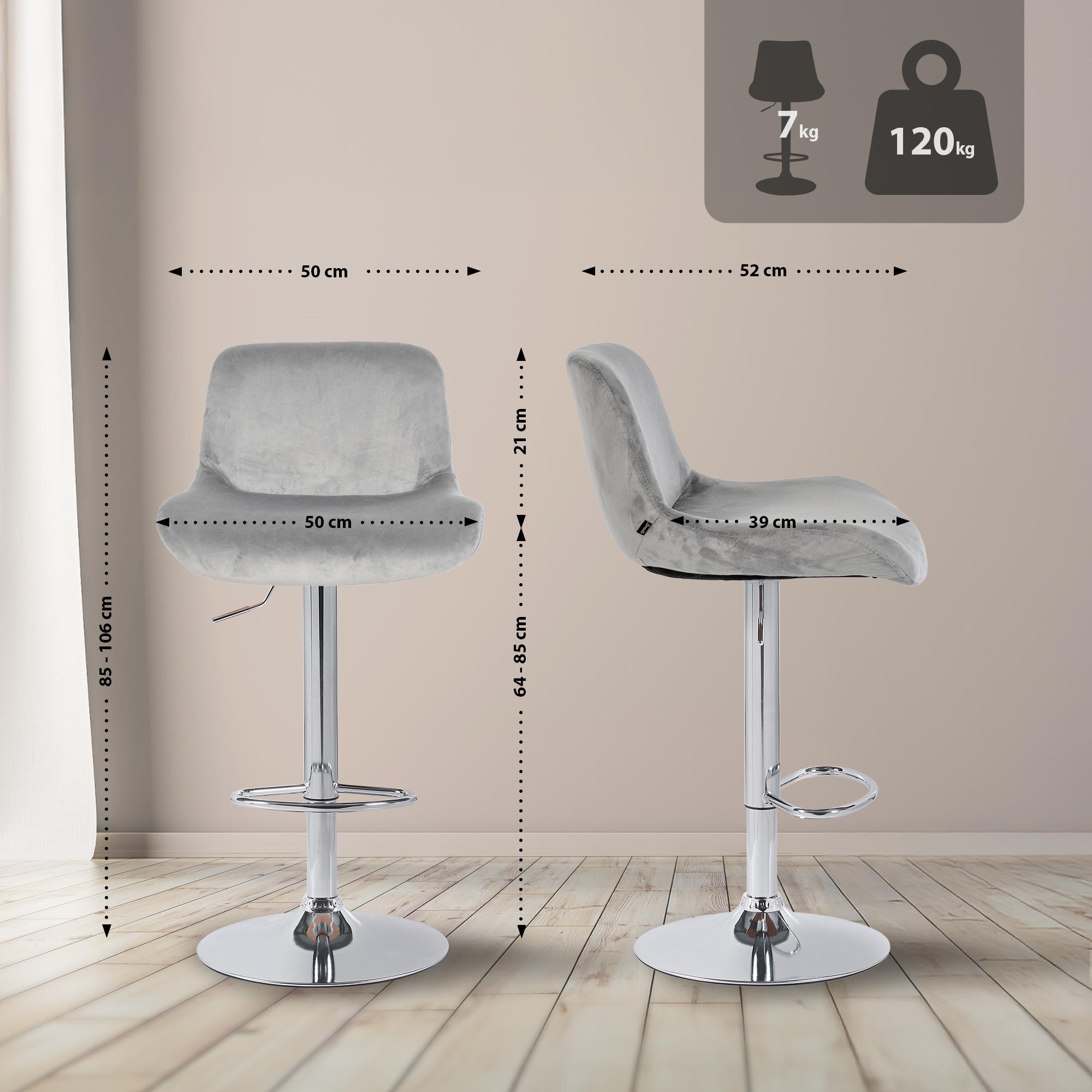 2er Set Barhocker Solon Chrom Samt