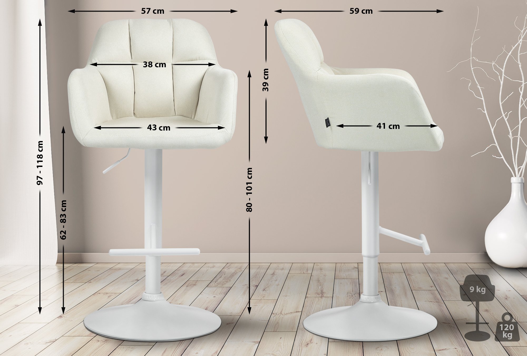 Barhocker Natoma Stoff weiß