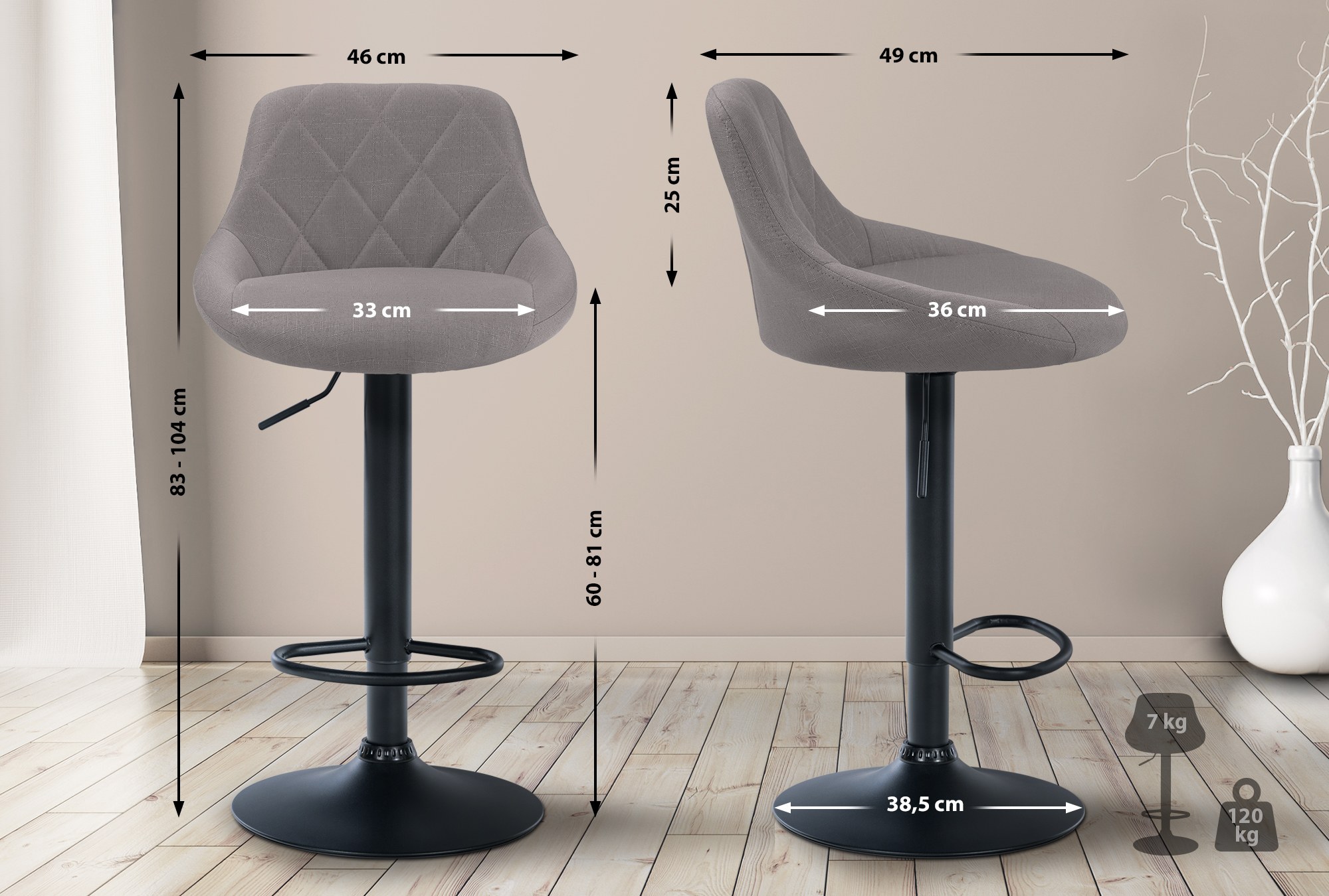 Barhocker Lazio Stoff schwarz