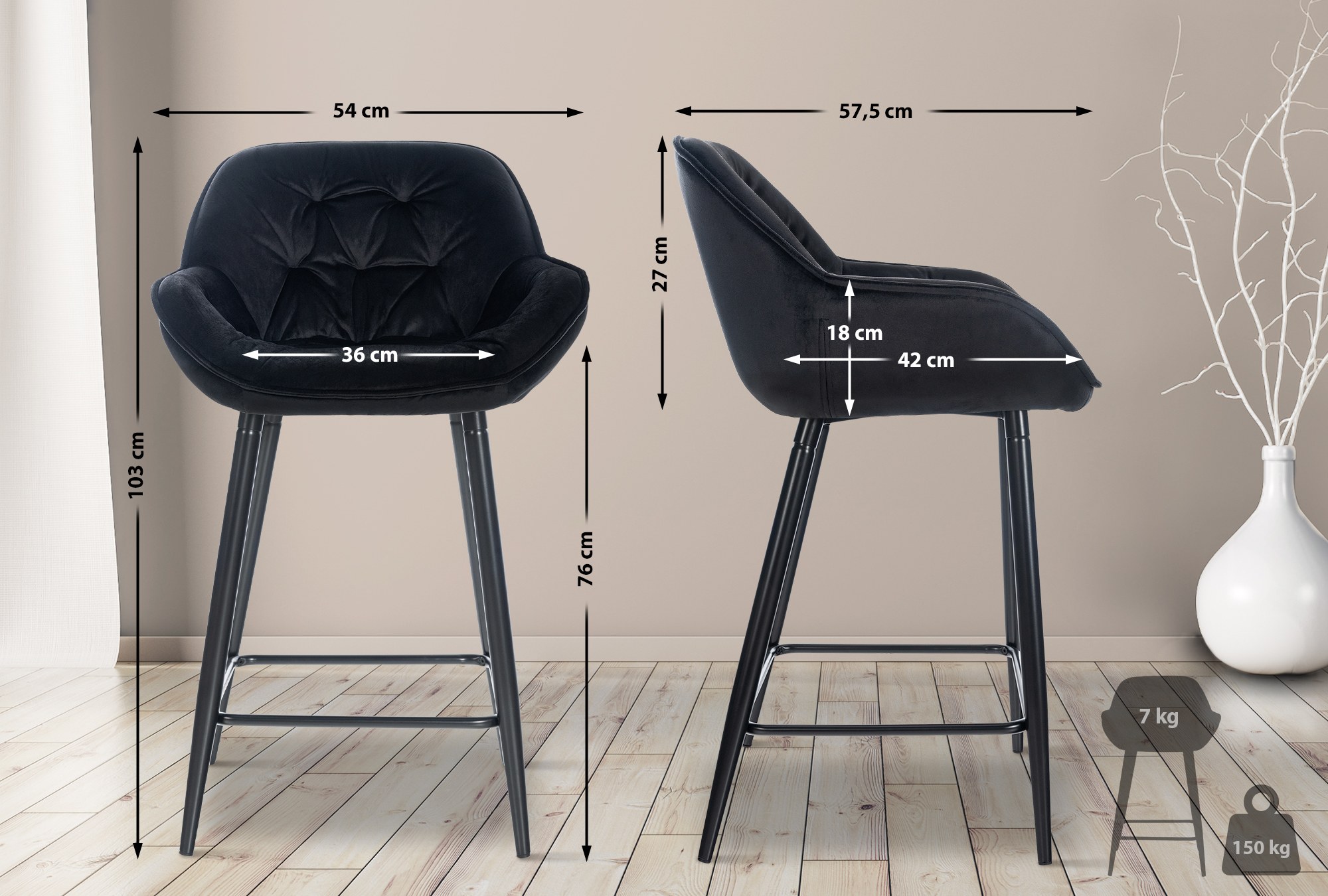2er Set Barhocker Gibson 76 Samt
