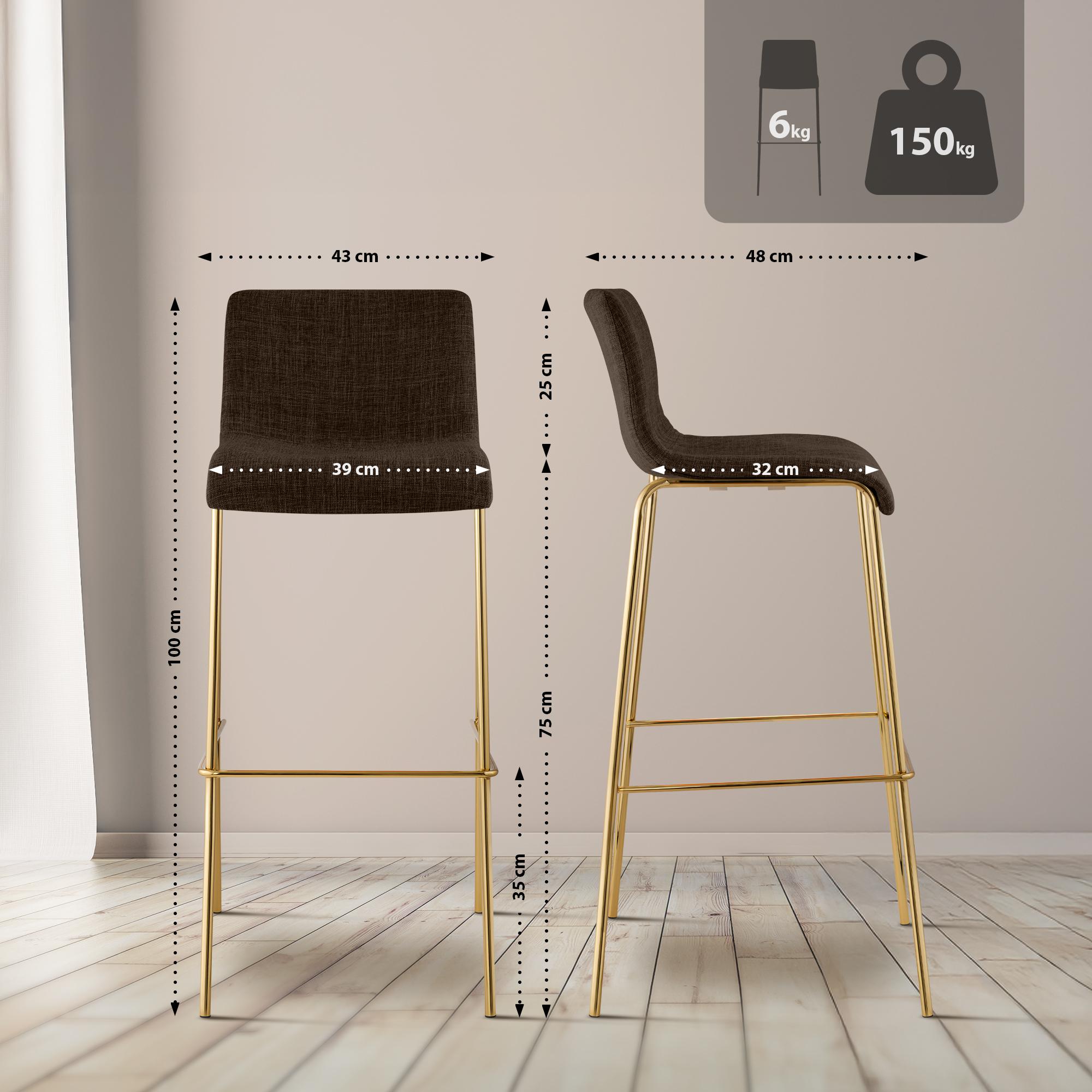 Barhocker Hoover Stoff 4-Fuß Gold