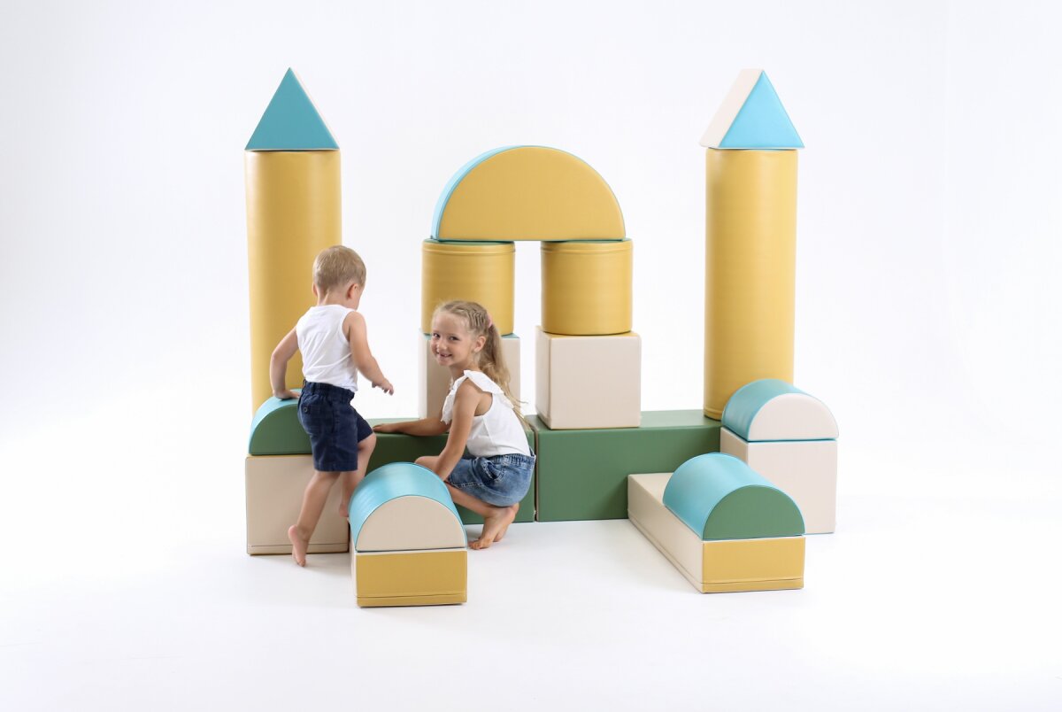 IGLU Softplay PEPI RER SIA IGLU SET 19X Fortress - Pastell-Türkis/Beige/Grün/Honigfarben - Schaumstoffbaustein-Set Festung/Burg für Kinder – Ansicht 17