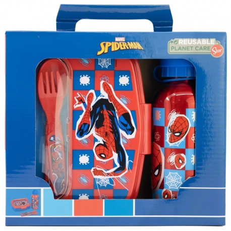 Stor Spiderman Spiderman Midnight Flyer - Gift Box (Sandwich Box, Trinkflasche, Besteck)