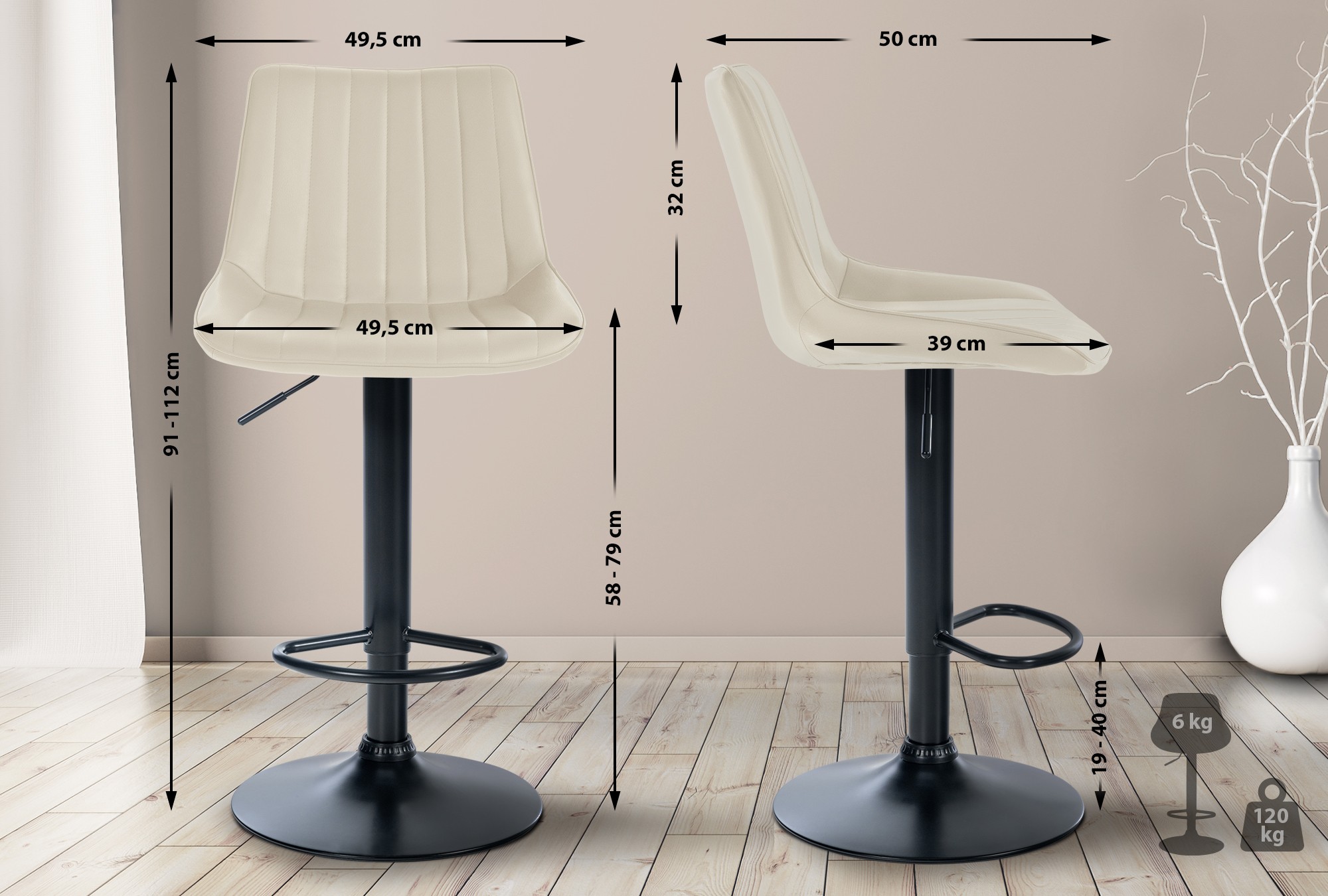 2er Set Barhocker Toni Kunstleder schwarz