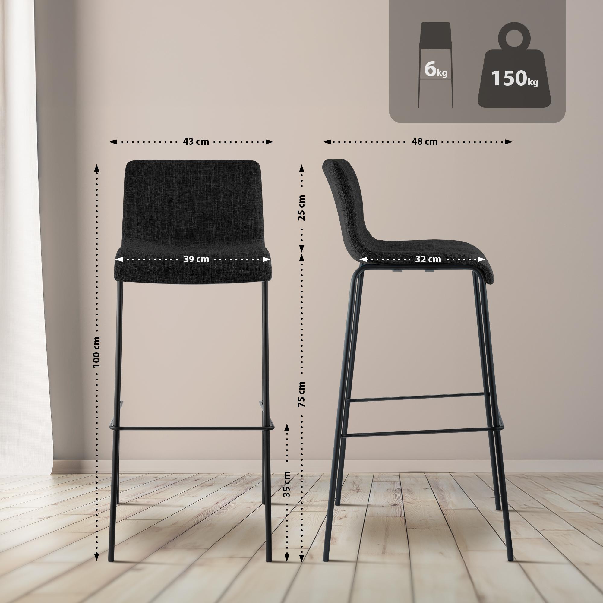 Barhocker Hoover Stoff 4-Fuß Gestell schwarz