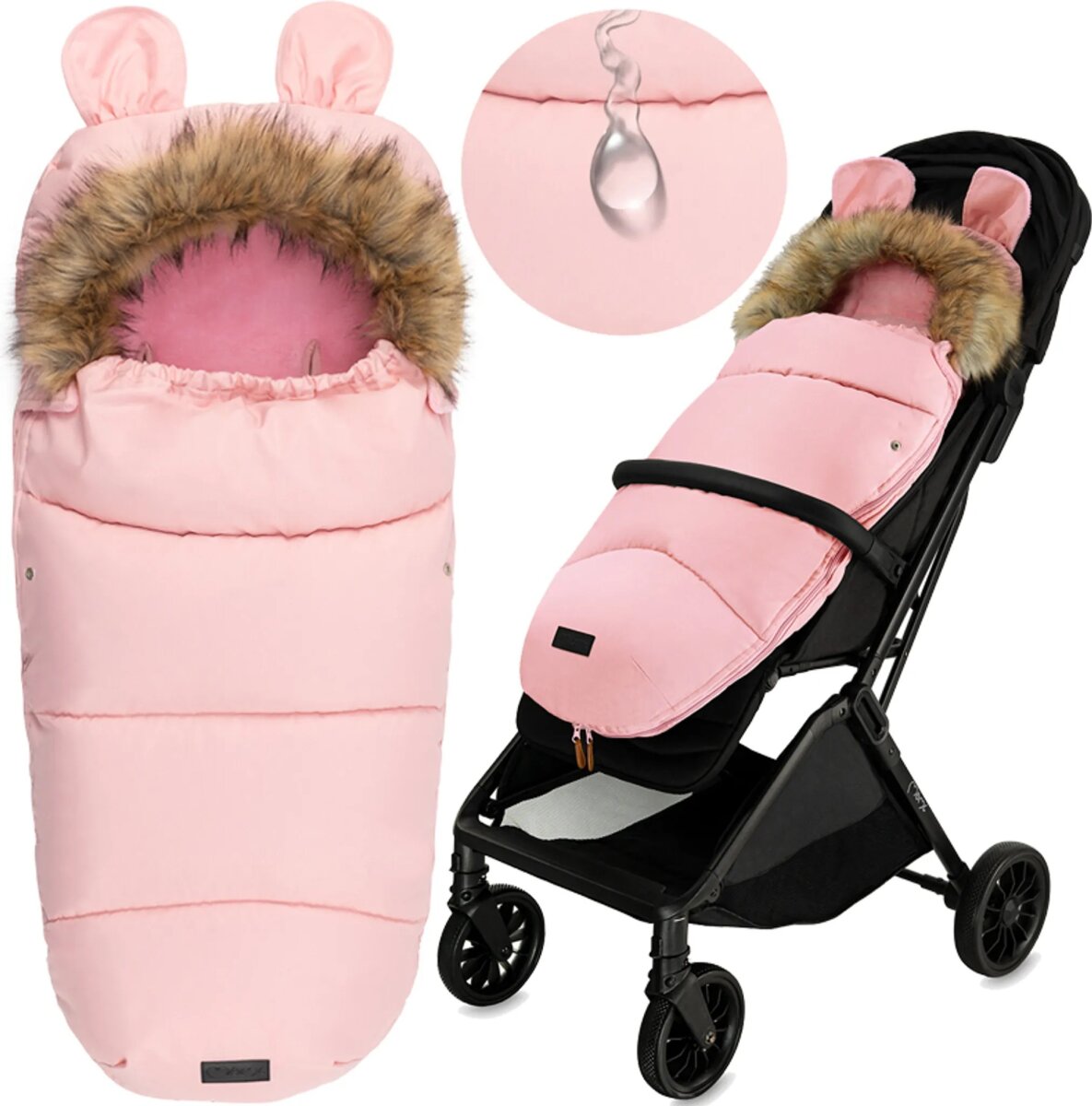 MoMi COZY – Universal-Fußsack für Kinderwagen, Fleece-Innenfutter, beidseitiger Reißverschluss & Kapuze mit Ohren – in verschiedenen Farben