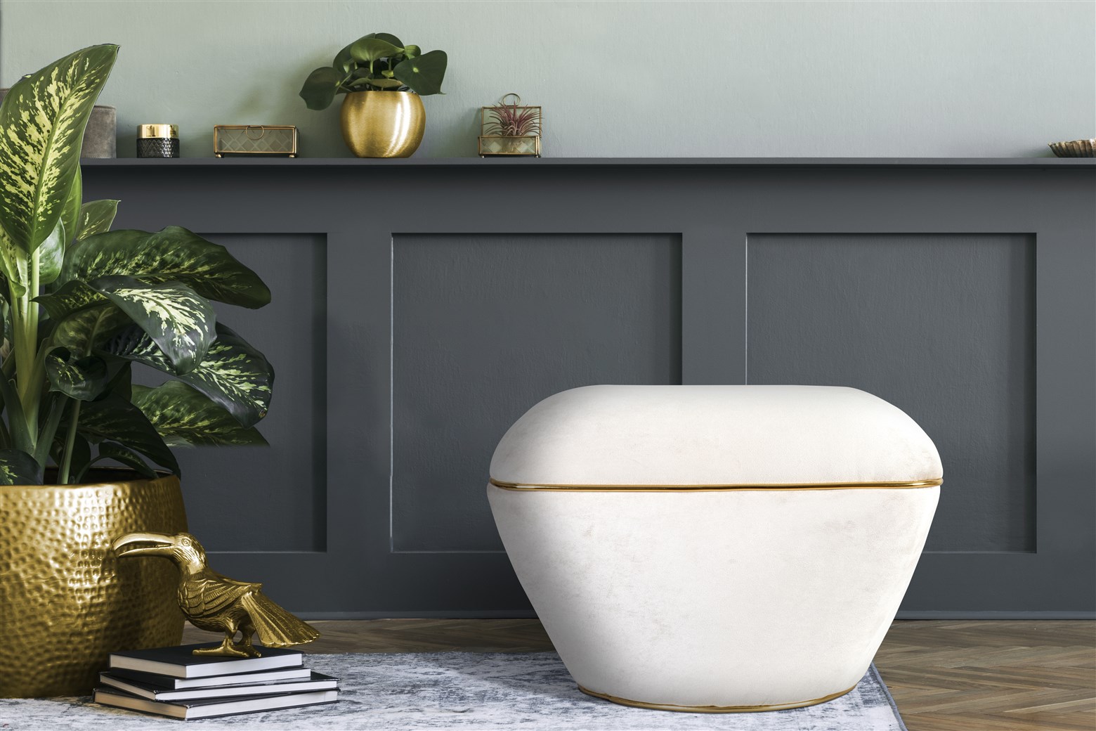 Dekorativer Hocker Elfenbein / Gold
