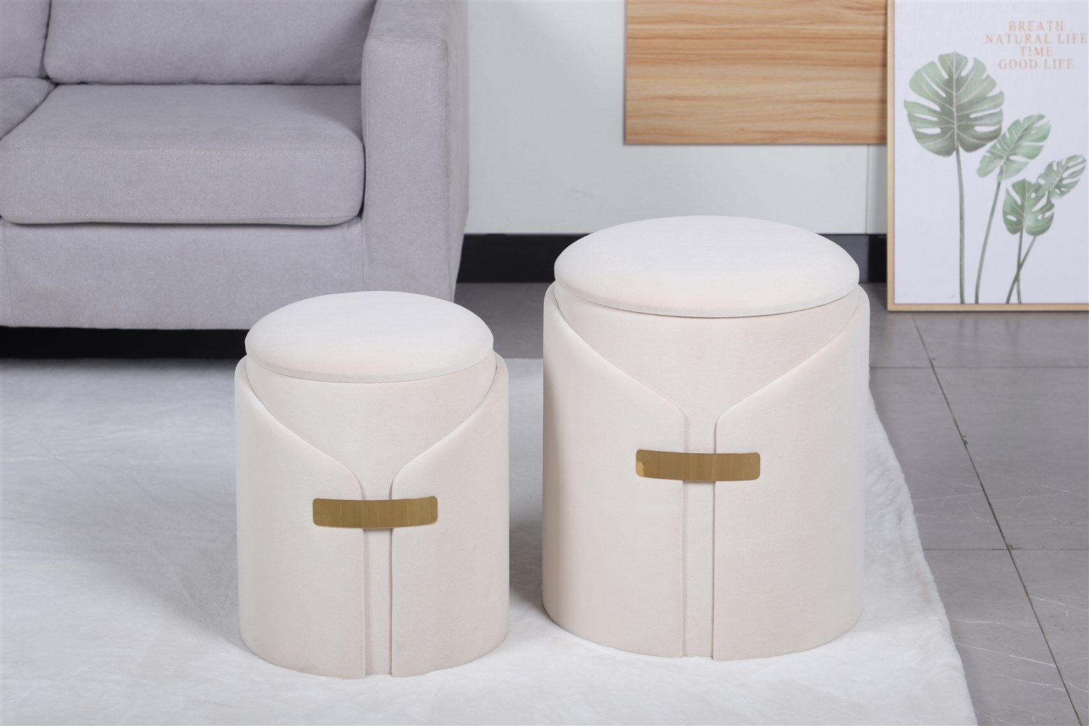 Dekorative Hocker mit Stauraum, 2er Set Elfenbein