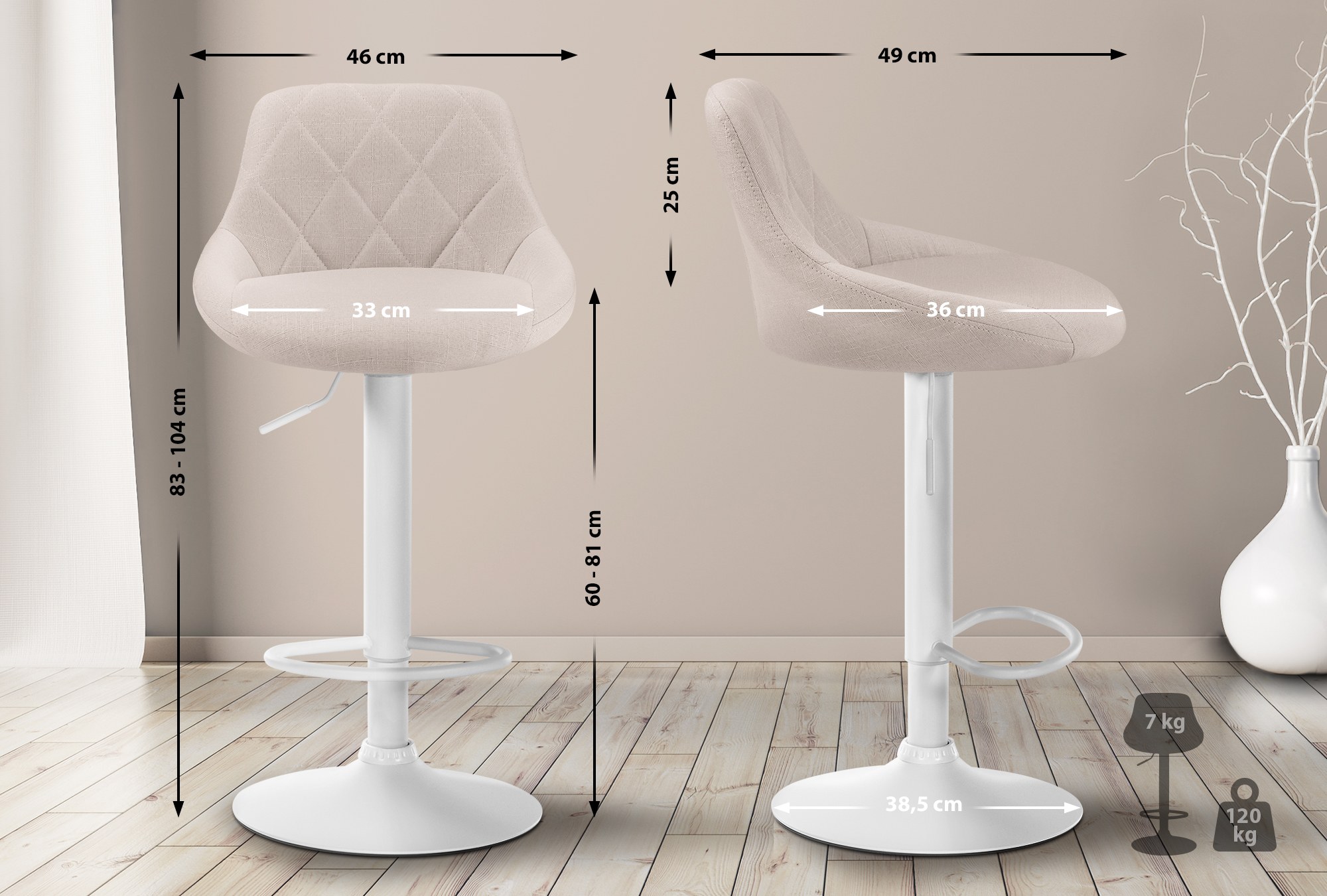 Barhocker Lazio Stoff weiß