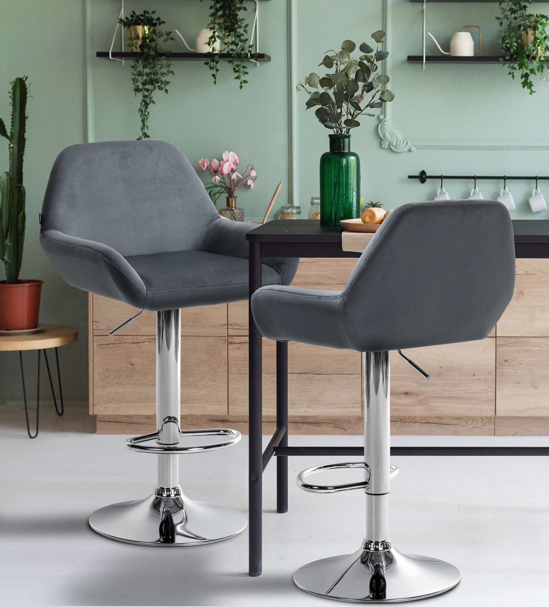 2er Set Barhocker Braga Samt chrom
