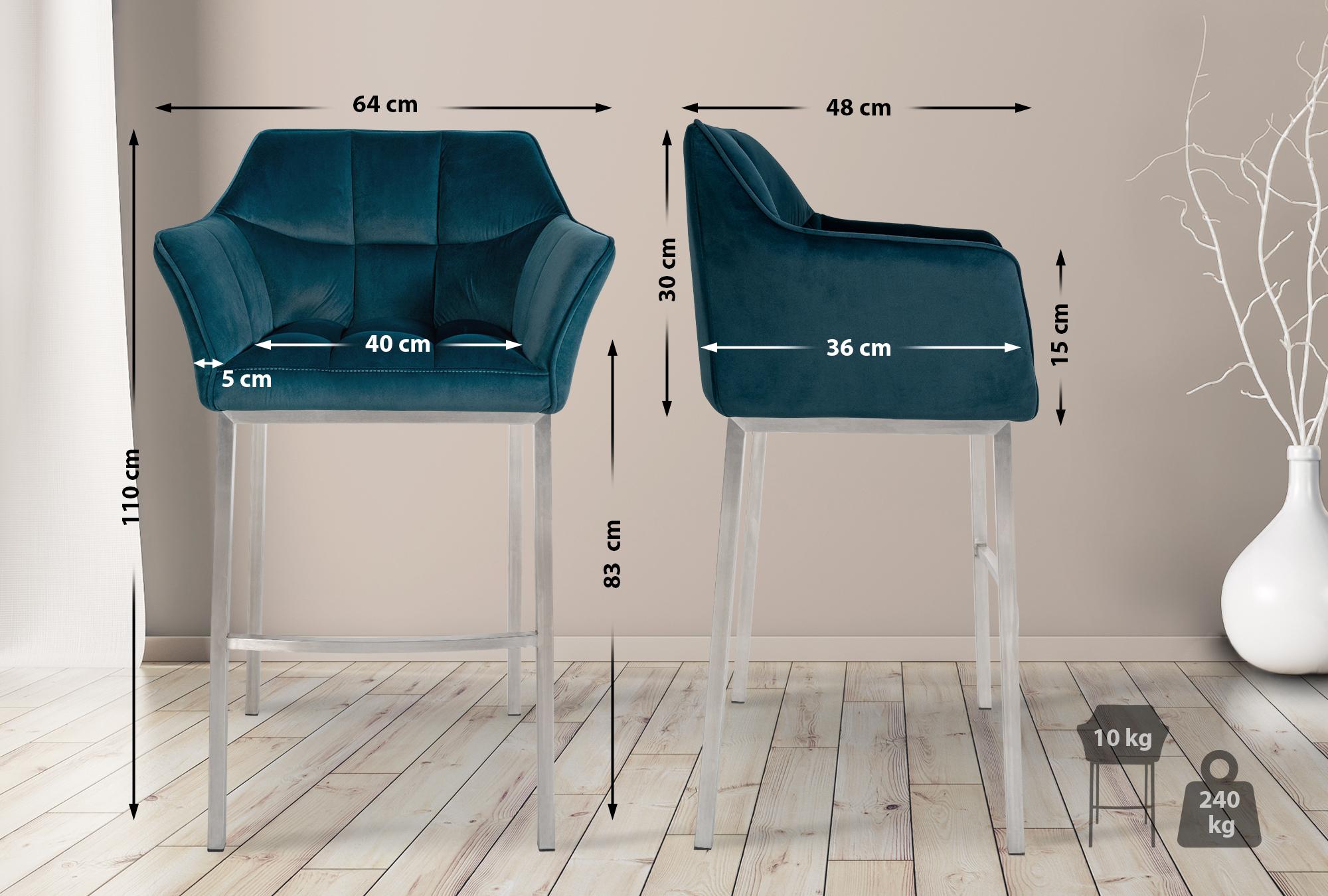Barhocker Damaso E Samt mit 4-Fuß Gestell