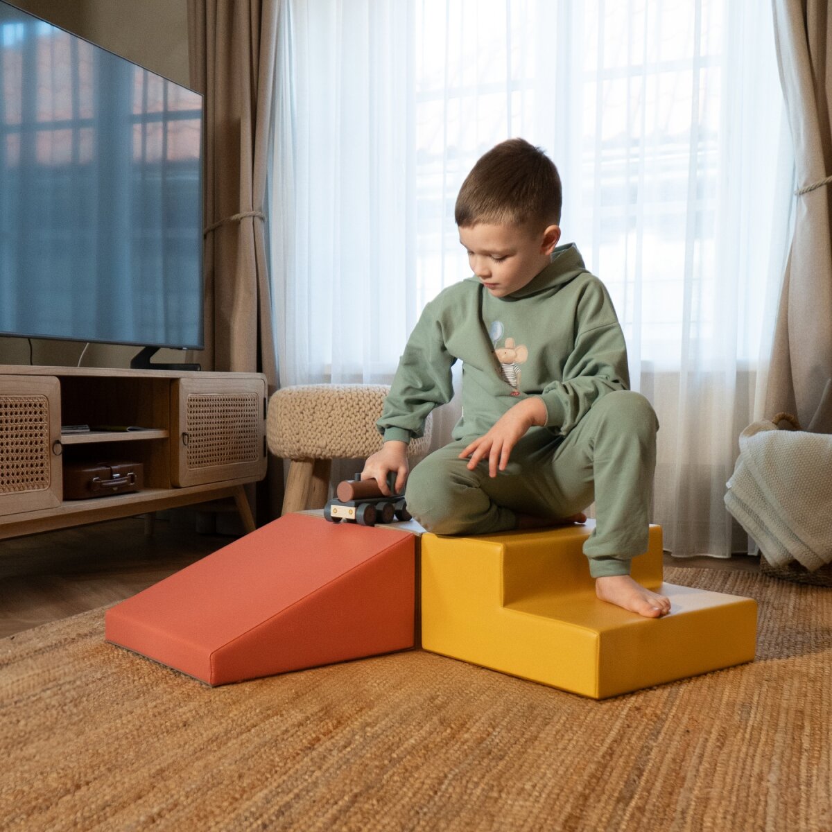 IGLU SET 27 Mini Corner Climber - Grau-Beige/Pastell-Pink/Honigfarben - Schaumstoffbaustein SET für Kinder