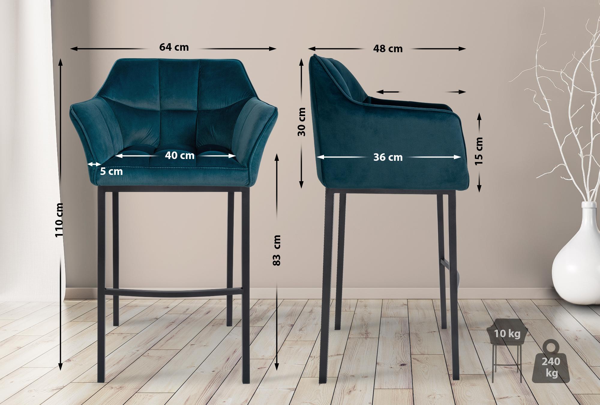 Barhocker Damaso B Samt mit 4-Fuß Gestell