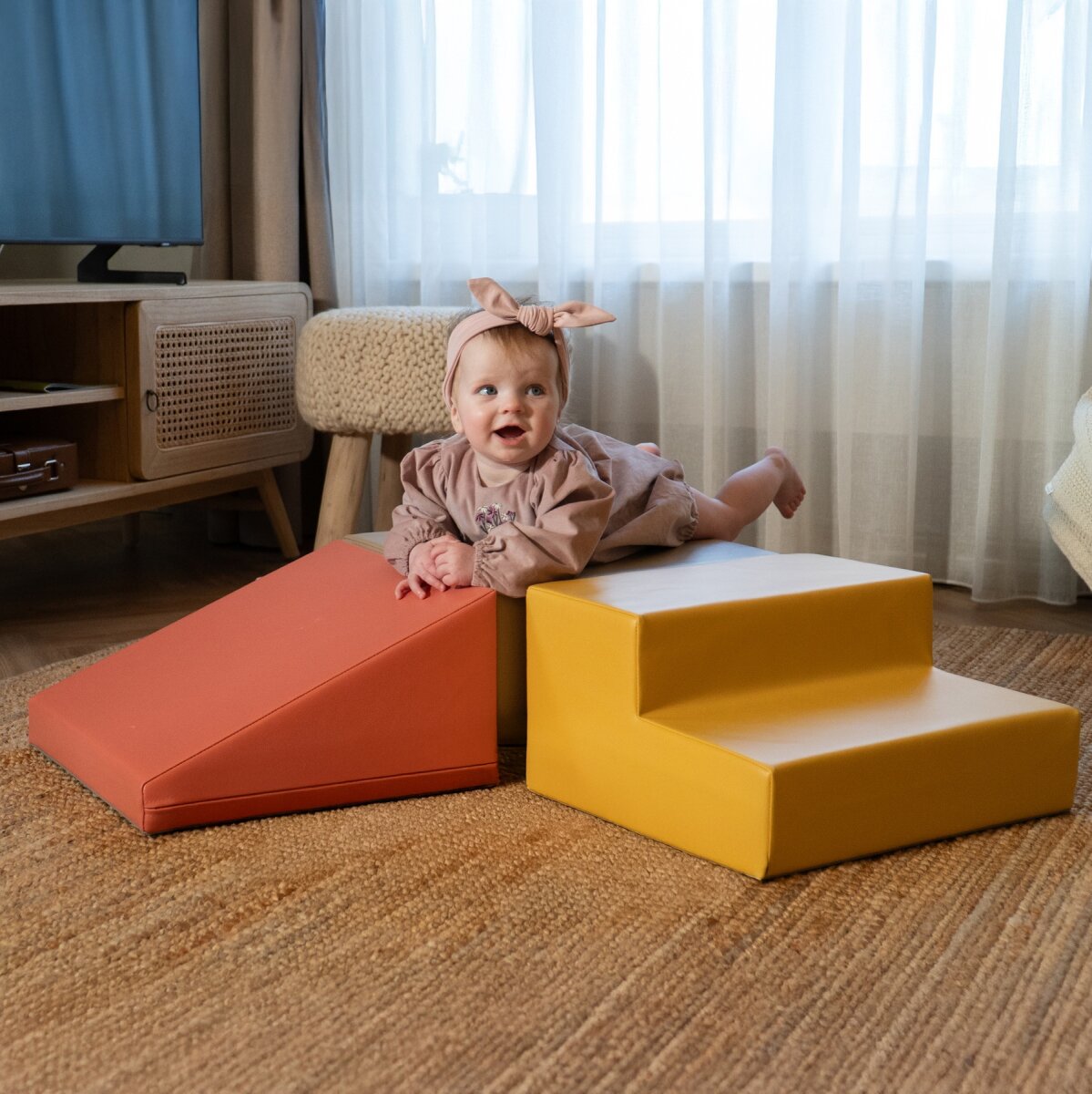 IGLU SET 27 Mini Corner Climber - Grau-Beige/Pastell-Pink/Honigfarben - Schaumstoffbaustein SET für Kinder