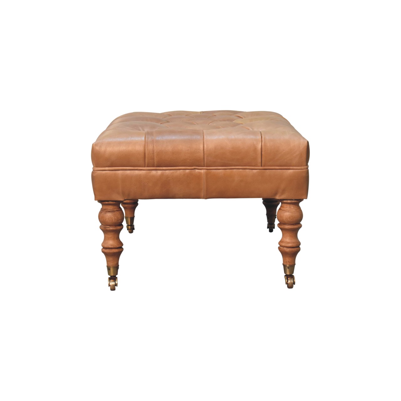 Ottomane aus Buffalo-Tan-Leder mit Rollenfüßen