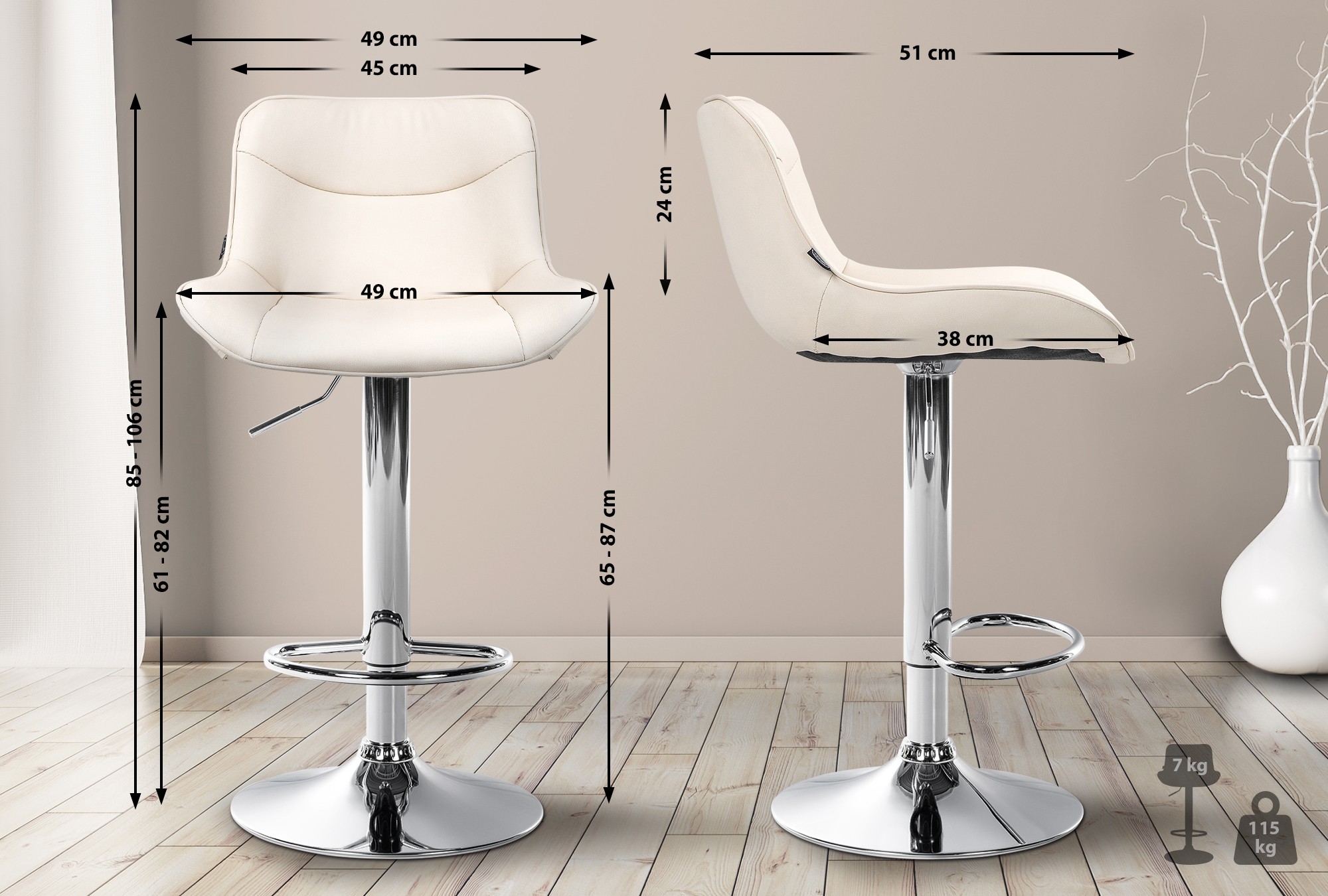 2er Set Barhocker Vonore Kunstleder chrom