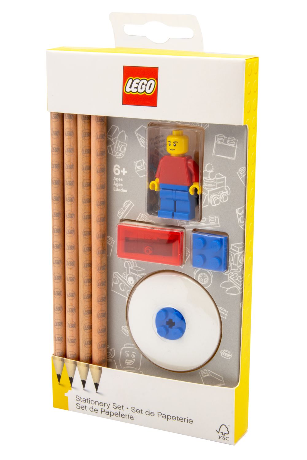 Joy Toy Malen & Basteln LEGO® Schreibwarenset - 4 Bleistifte, 1 Bleistiftspitzer, 1 Radiergummi, 1 Topper, 1 Legofigur