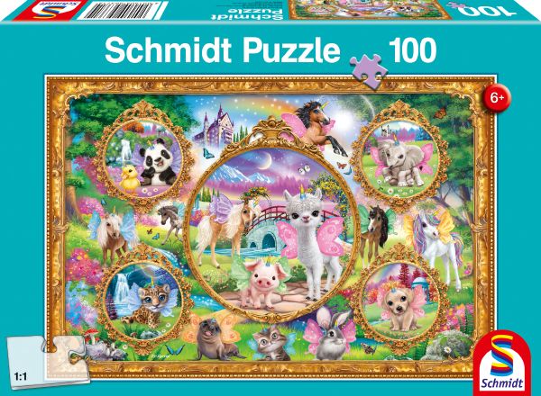 Schmidt Spiele GmbH Puzzles Animal Club, Einhorn-Tierwelt - 100 Teile Puzzle