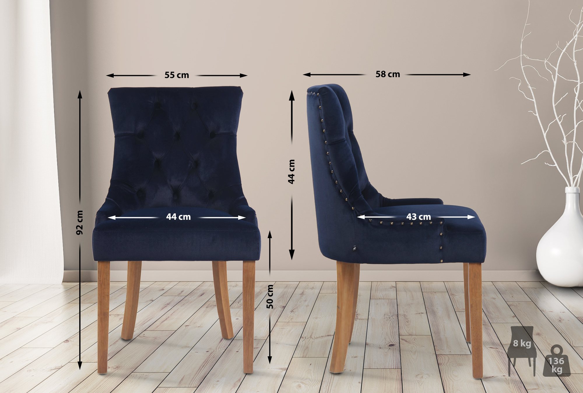4er Set Esszimmerstühle Aberdeen Samt antik-hell