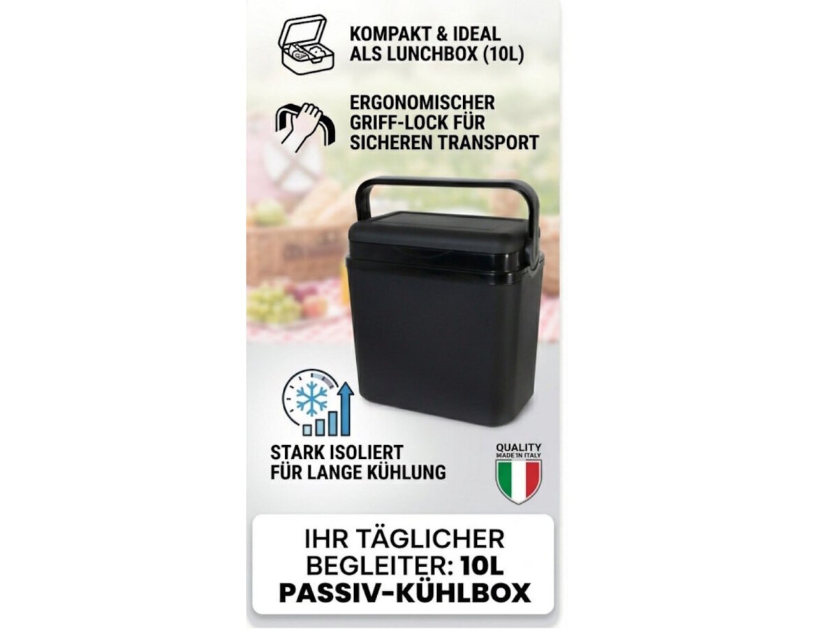 Norländer Kühlbox 10L Schwarz – Kompakte Isolierbox für Auto, Picknick & Arbeit. Robuste kleine Kühltasche mit Tragegriff & hoher Isolierleistung