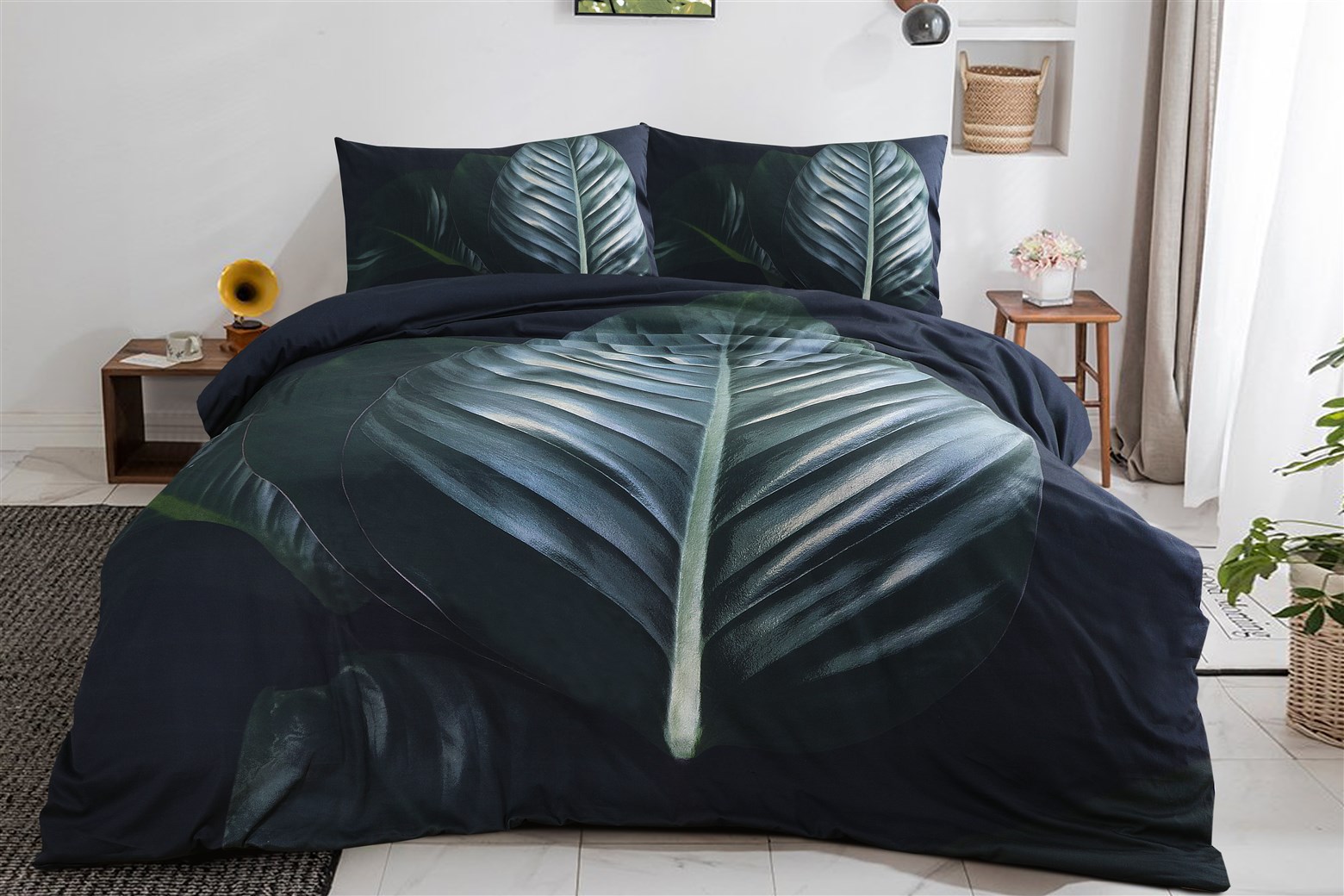 Bettwäsche Bettwäsche Tropical 125-DE Schwarz / Grün 135cm x 200cm / 80cm x 80cm
