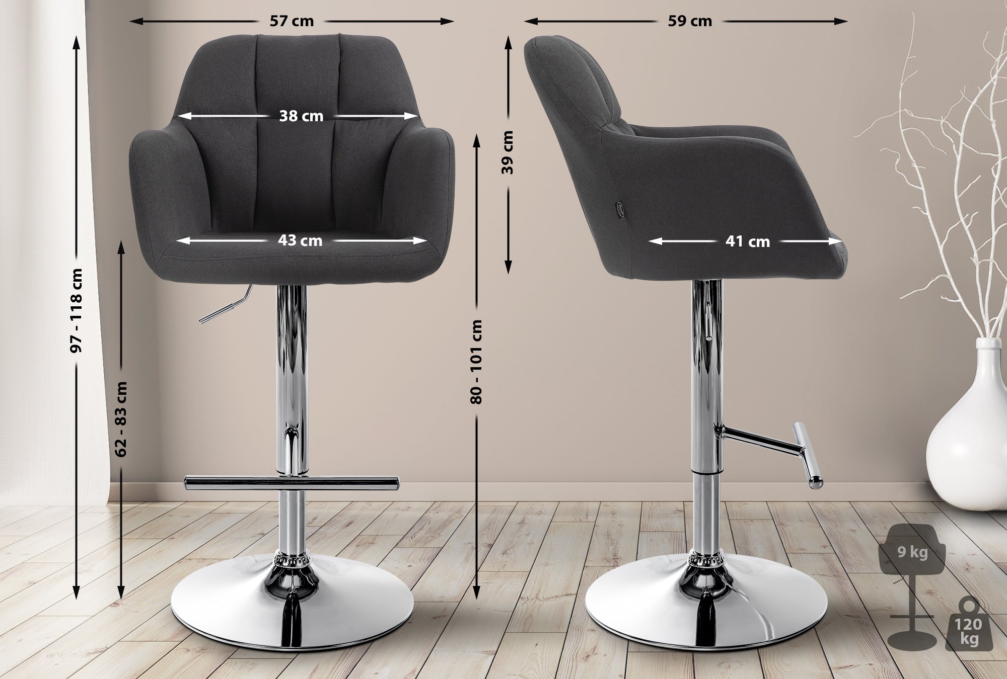 Barhocker Natoma Stoff chrom