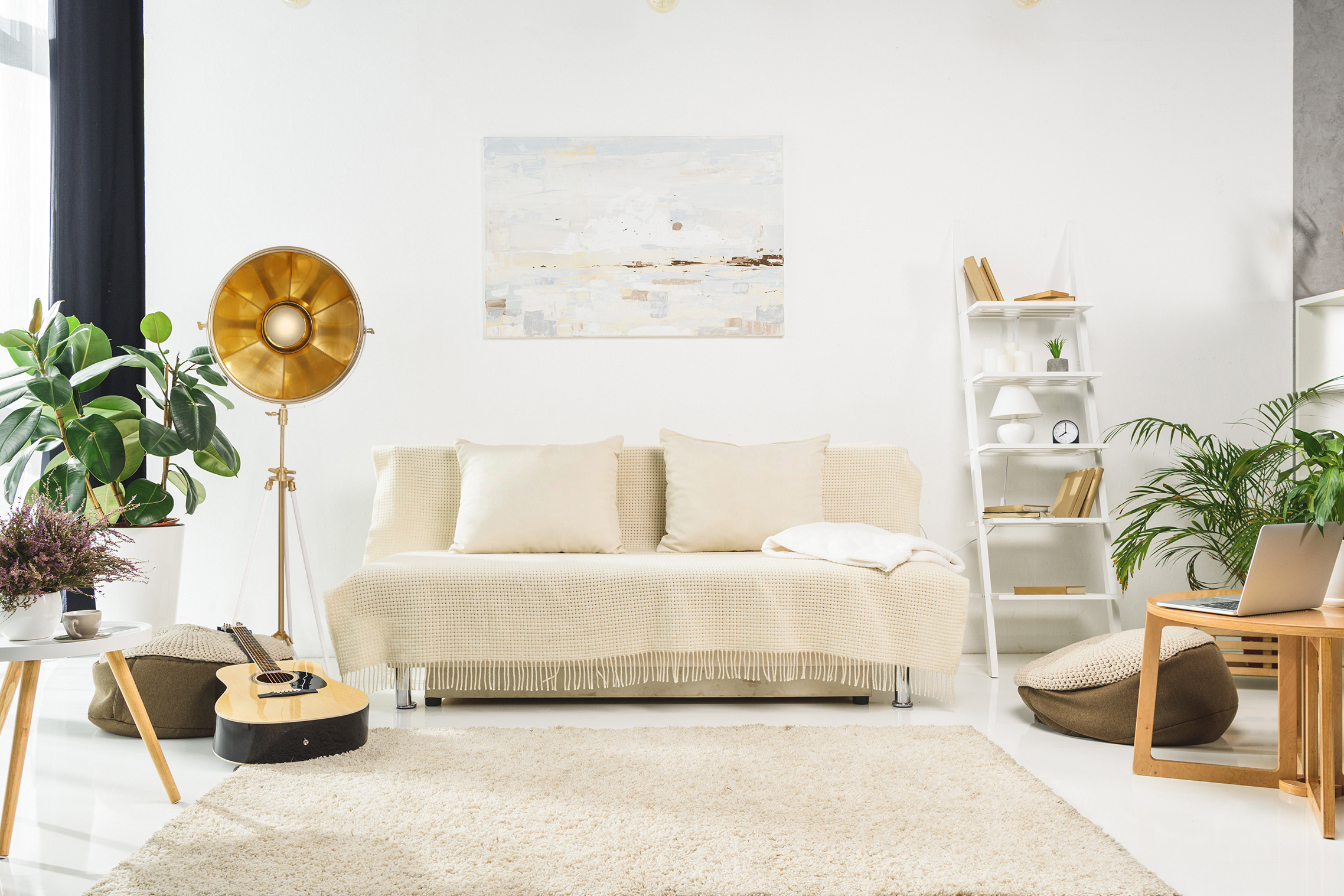 Leuchten Stehlampe Bowie 125 Beige / Gold / Weiß