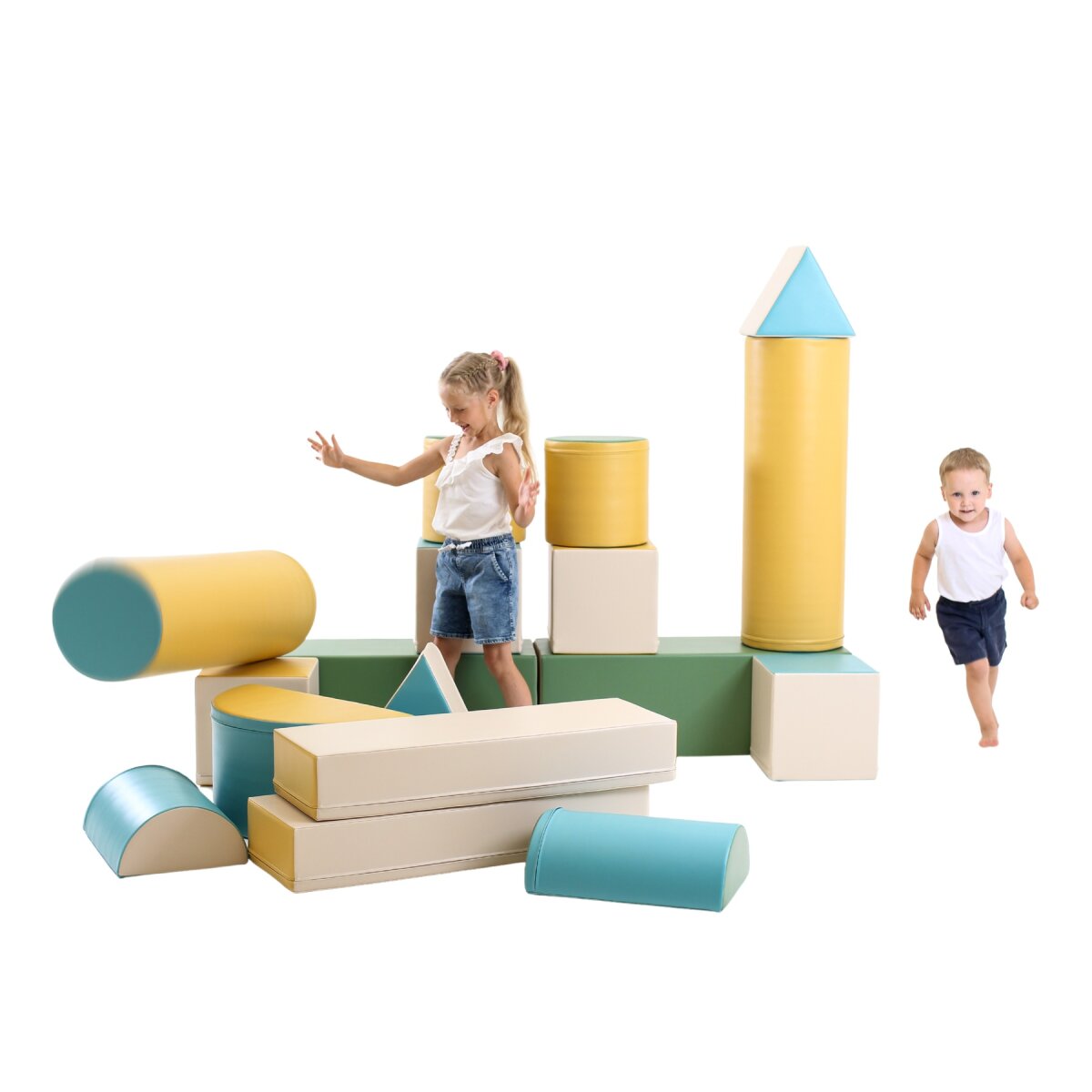 IGLU Softplay PEPI RER SIA IGLU SET 19X Fortress - Pastell-Türkis/Beige/Grün/Honigfarben - Schaumstoffbaustein-Set Festung/Burg für Kinder – Ansicht 8