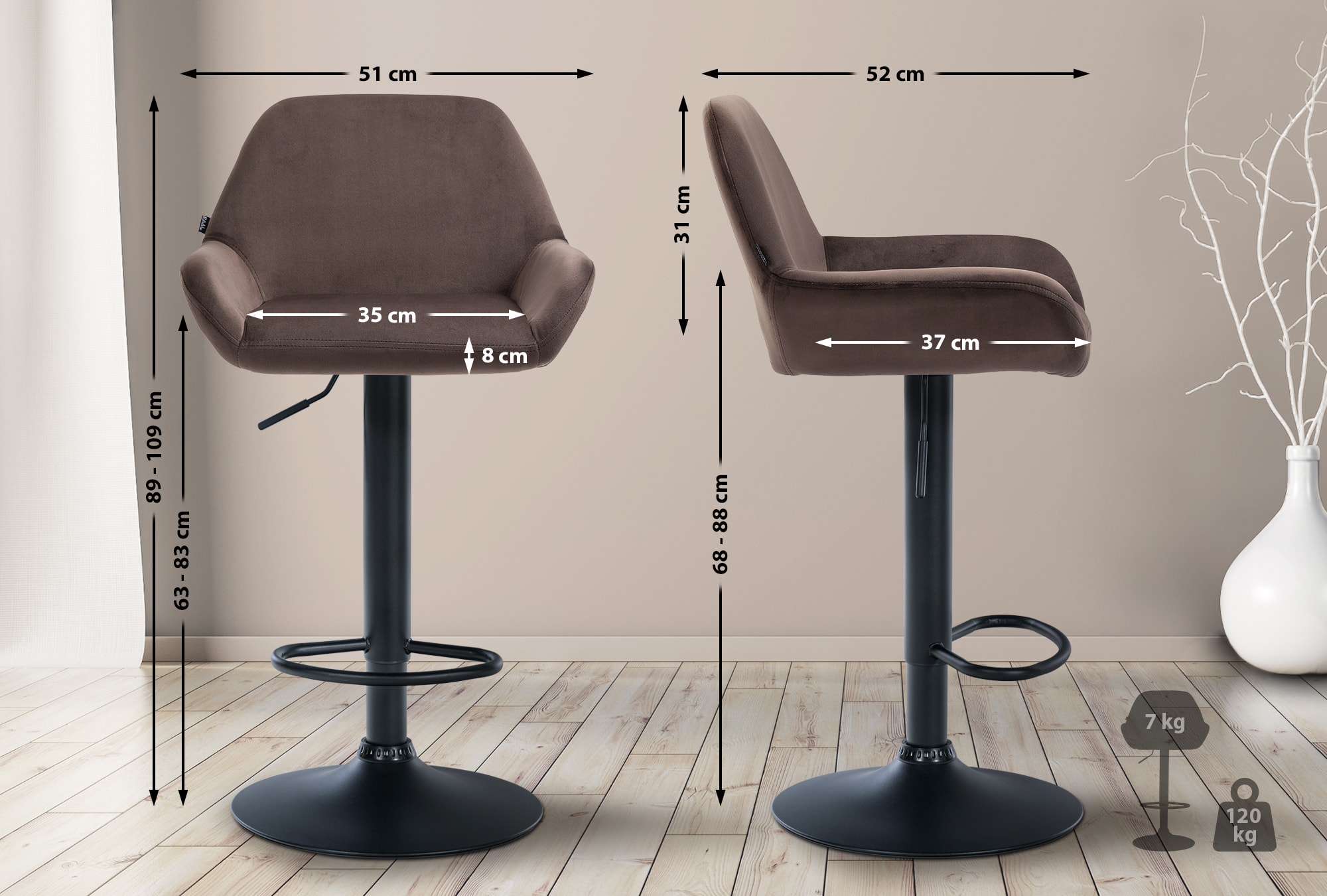 2er Set Barhocker Braga Samt schwarz