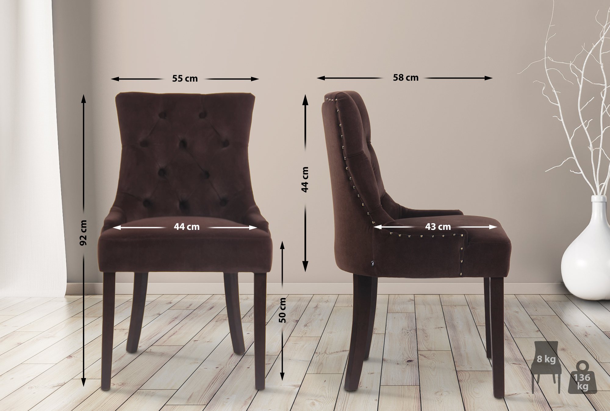 4er Set Esszimmerstühle Aberdeen Samt antik