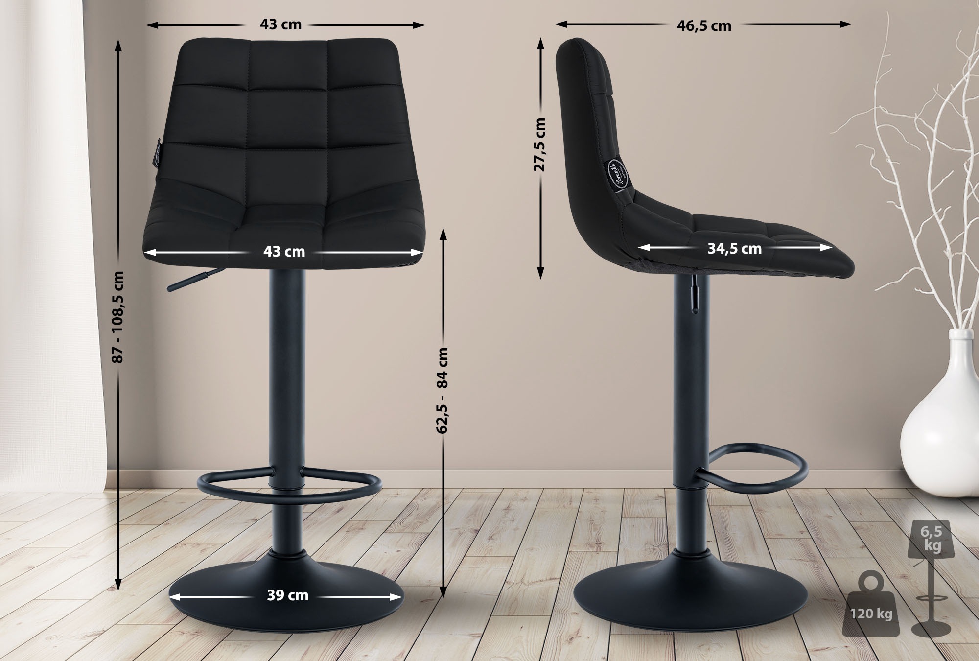 2er Set Barhocker Jerry Kunstleder schwarz