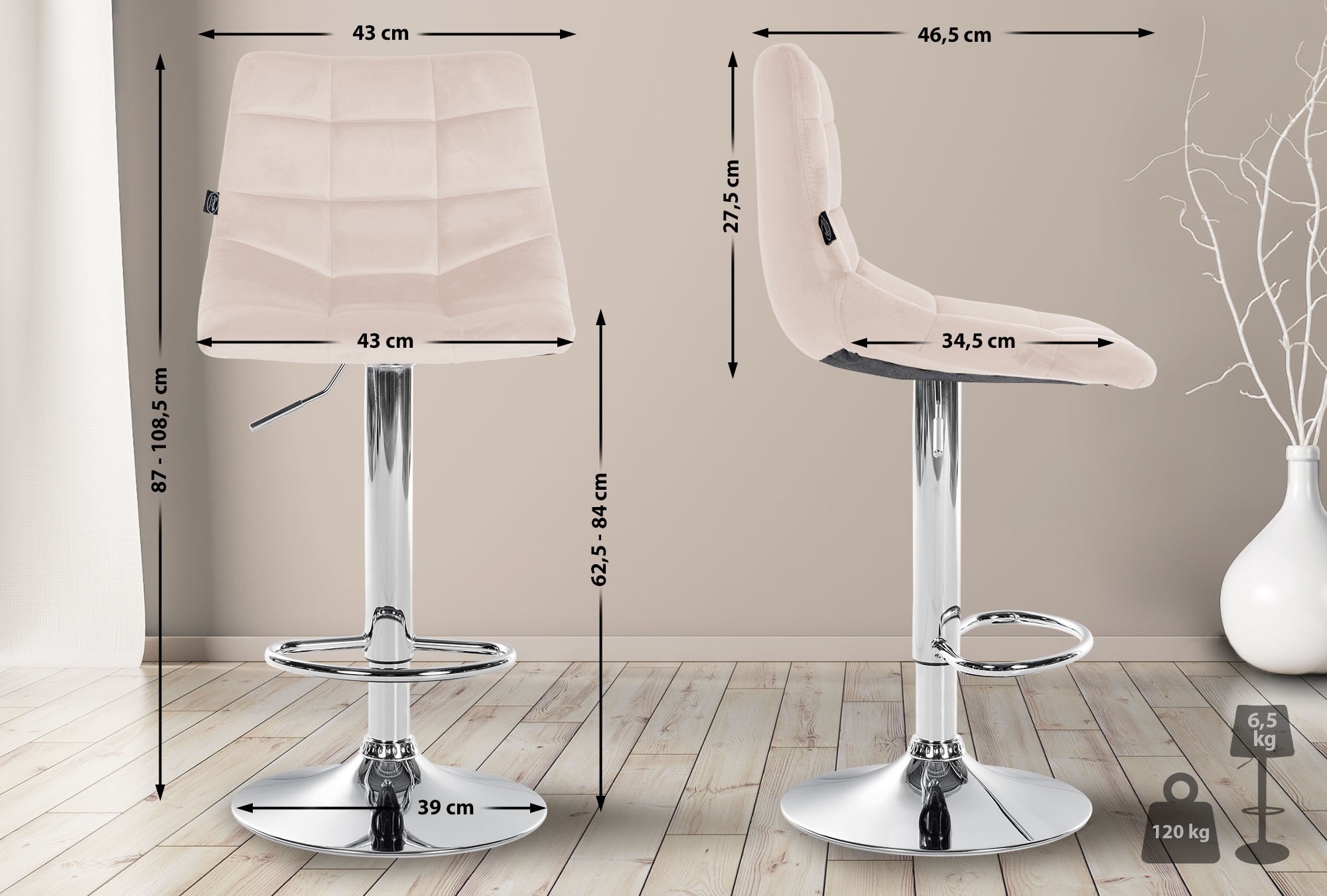 2er Set Barhocker Jerry Samt chrom