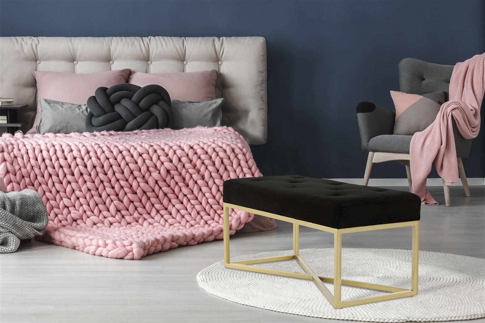 Elegante Sitzbank Schwarz / Gold