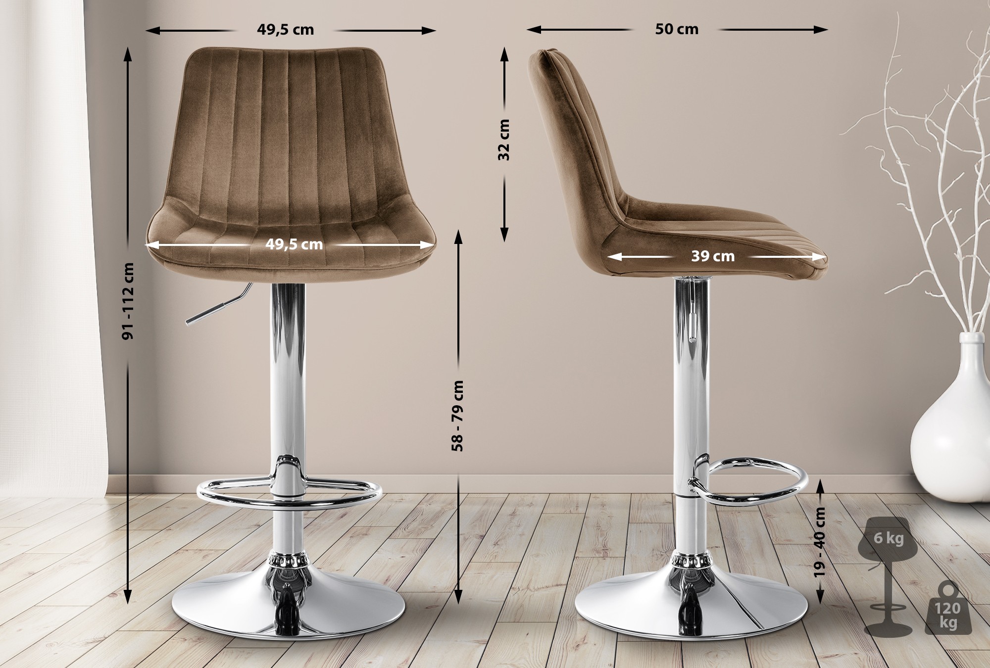 Barhocker Toni Samt chrom