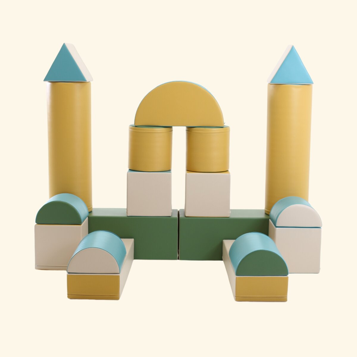 IGLU Softplay PEPI RER SIA IGLU SET 19X Fortress - Pastell-Türkis/Beige/Grün/Honigfarben - Schaumstoffbaustein-Set Festung/Burg für Kinder – Ansicht 3