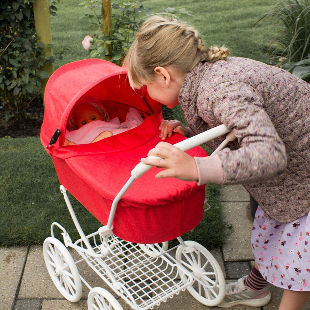 BabyTrold TRILLE Classic Puppenwagen Rot nostalgisch, 77 cm
