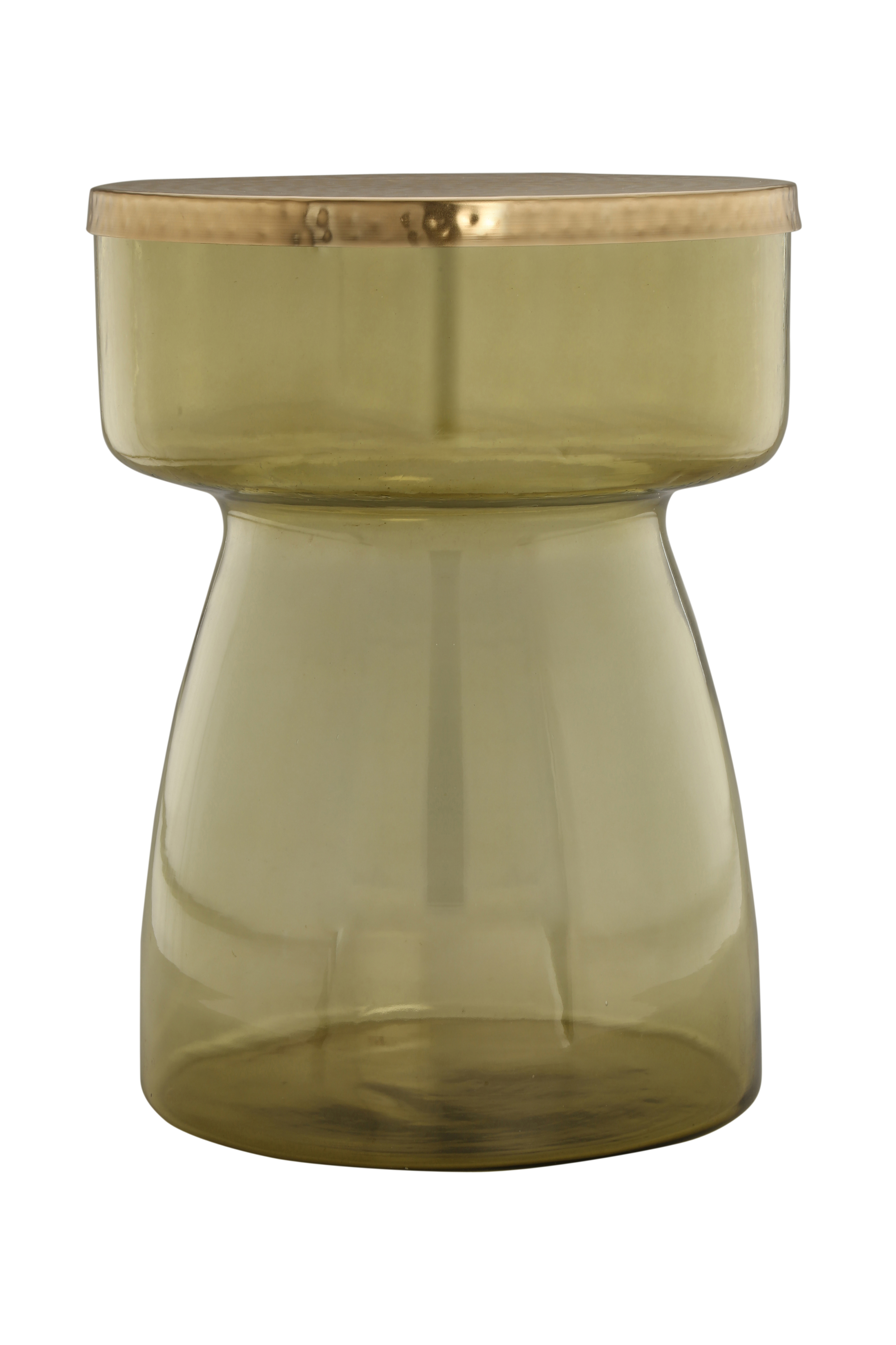 Beistelltisch mit kelchförmigem Glasgestell und goldenem Metalltop