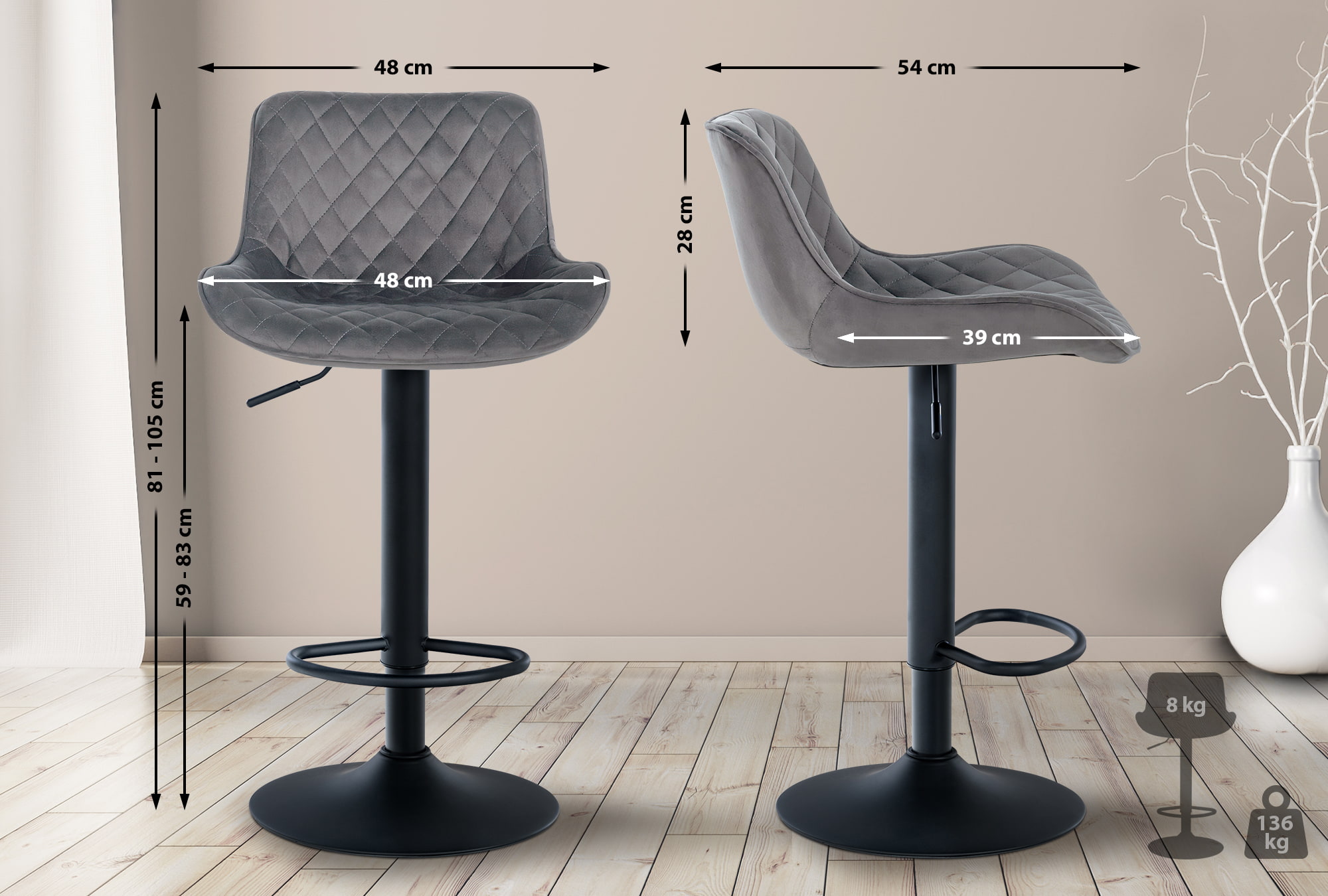 2er Set Barhocker Minosa Samt
